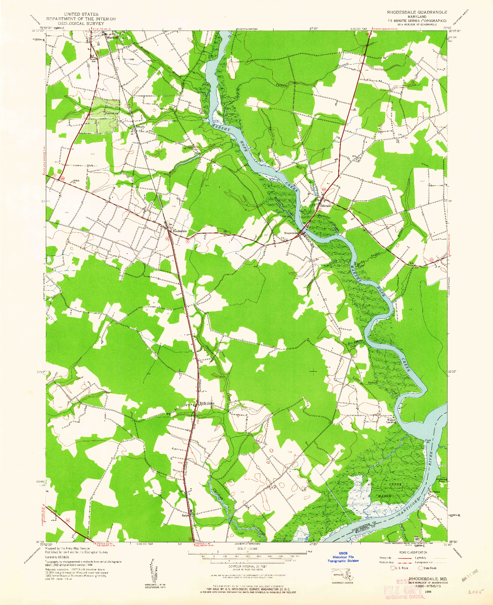 USGS 1:24000-SCALE QUADRANGLE FOR RHODESDALE, MD 1944