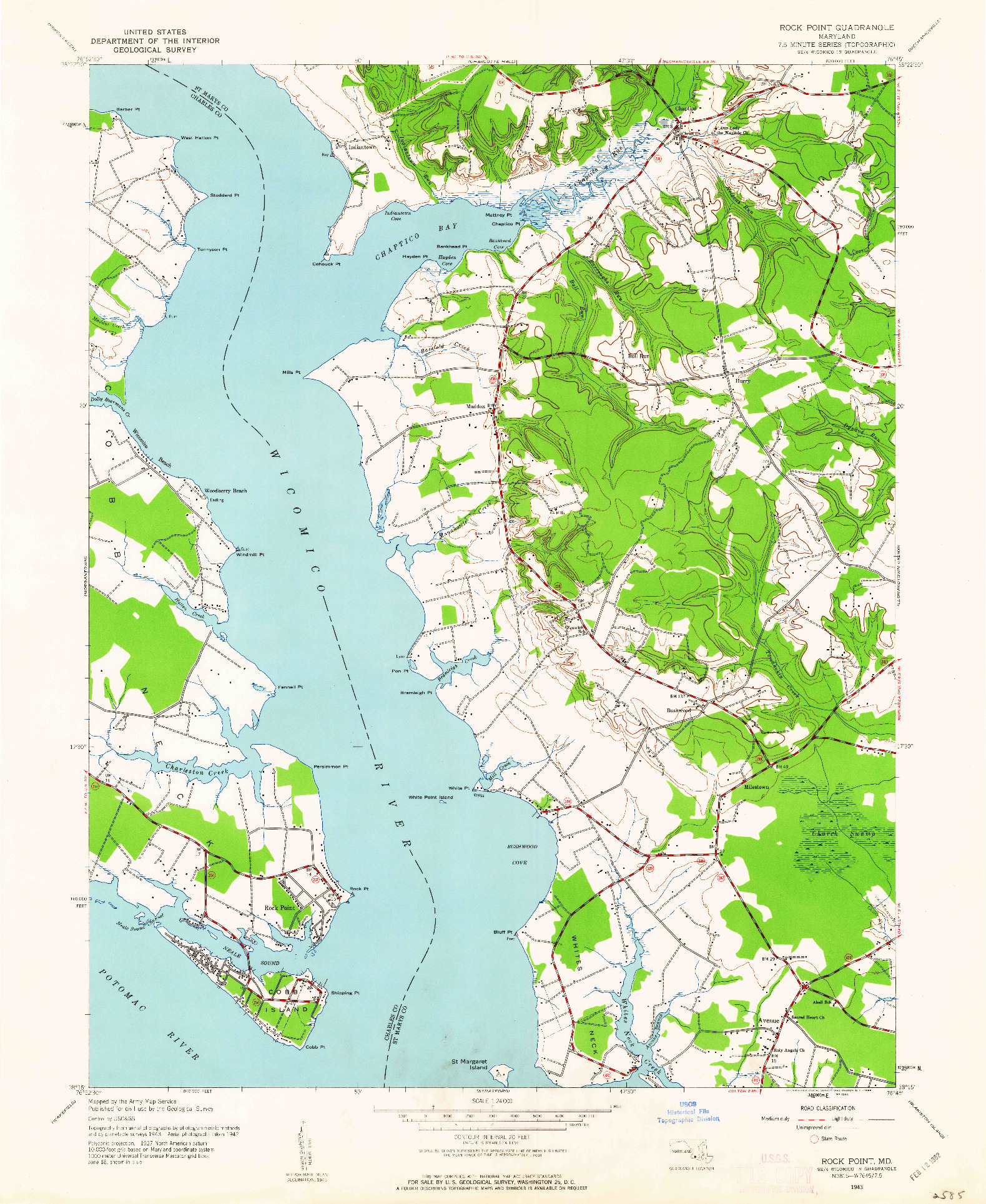 USGS 1:24000-SCALE QUADRANGLE FOR ROCK POINT, MD 1943