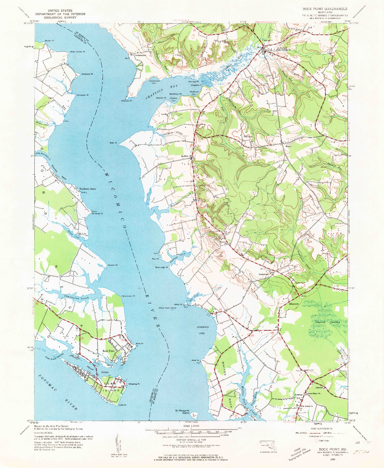 USGS 1:24000-SCALE QUADRANGLE FOR ROCK POINT, MD 1943