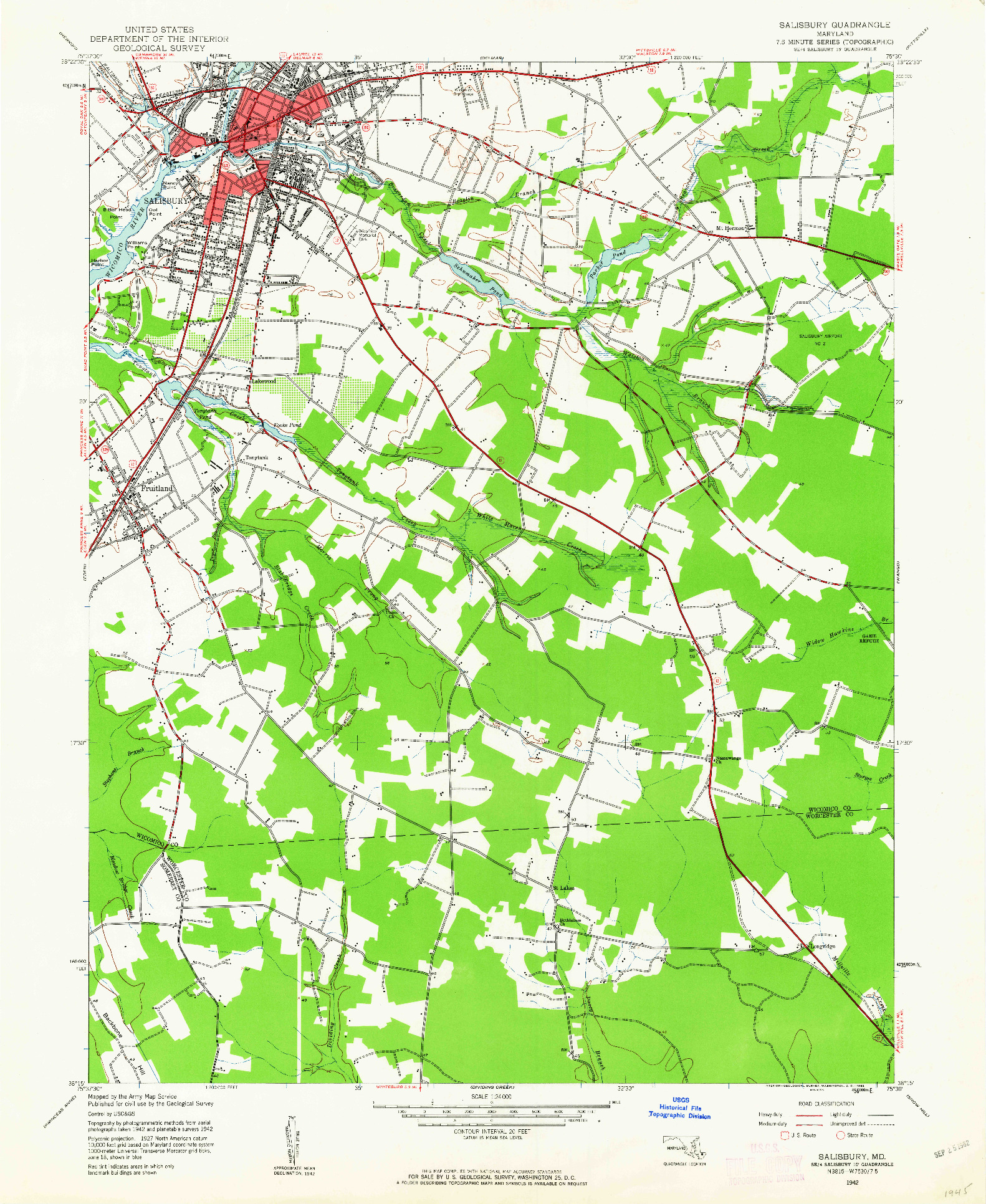 USGS 1:24000-SCALE QUADRANGLE FOR SALISBURY, MD 1942