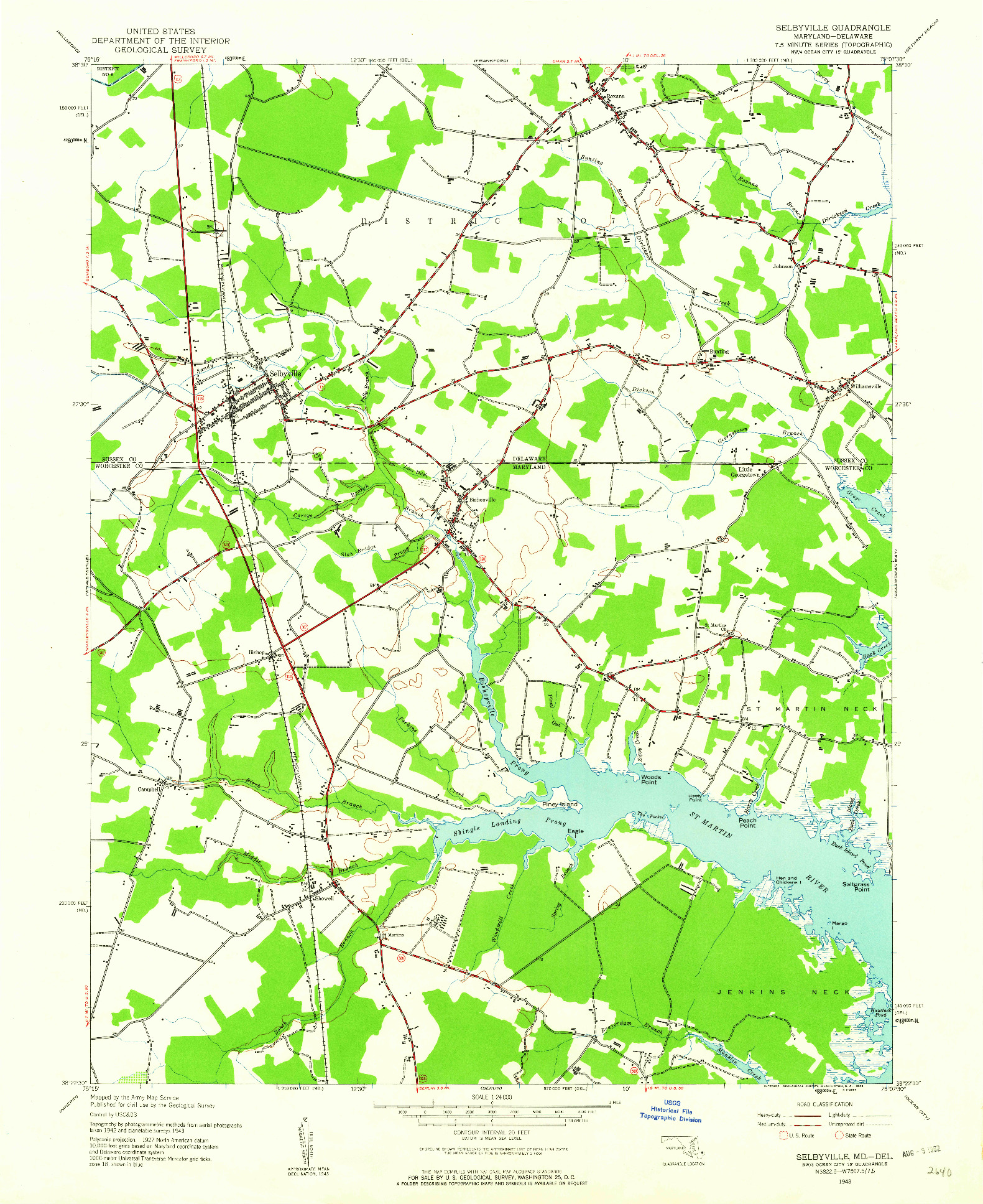 USGS 1:24000-SCALE QUADRANGLE FOR SELBYVILLE, MD 1943