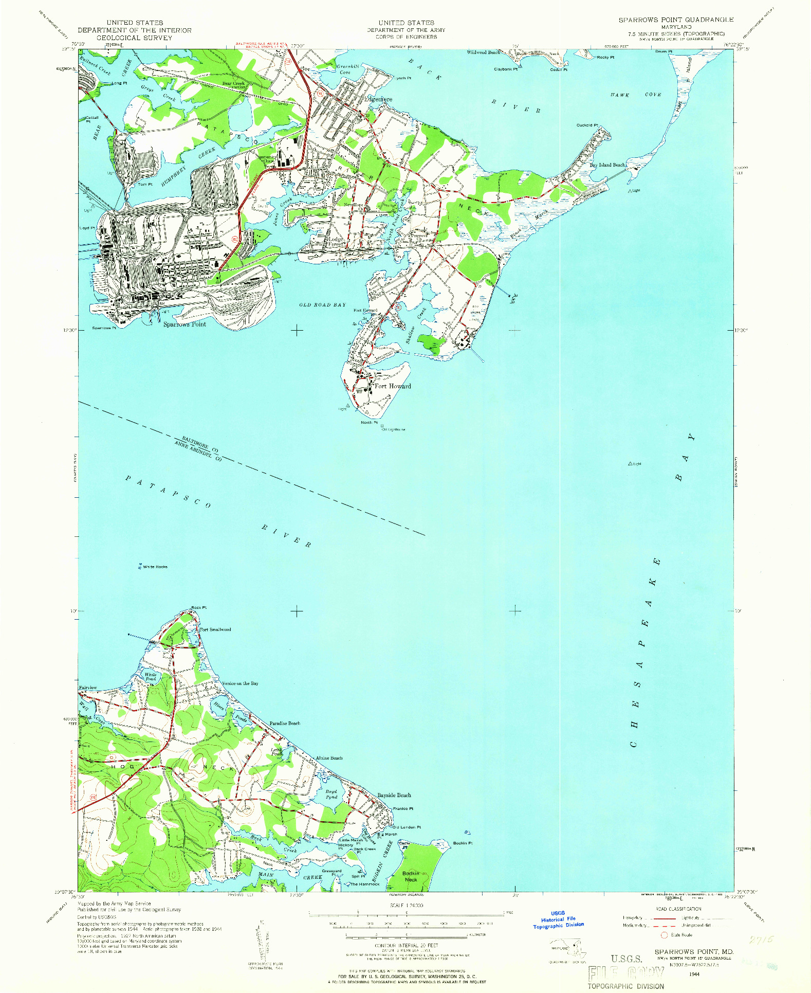 USGS 1:24000-SCALE QUADRANGLE FOR SPARROWS POINT, MD 1944