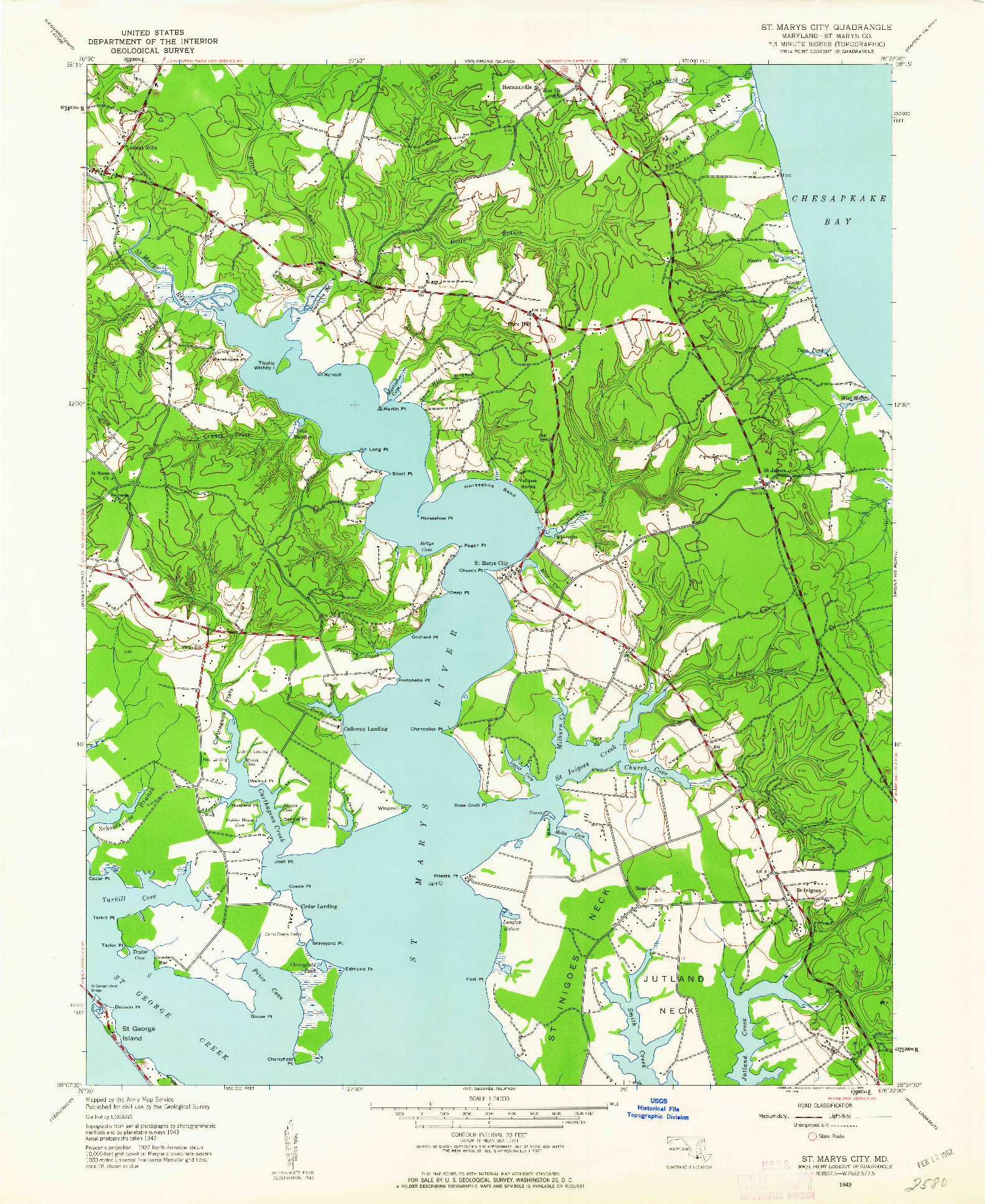 USGS 1:24000-SCALE QUADRANGLE FOR ST. MARYS CITY, MD 1943