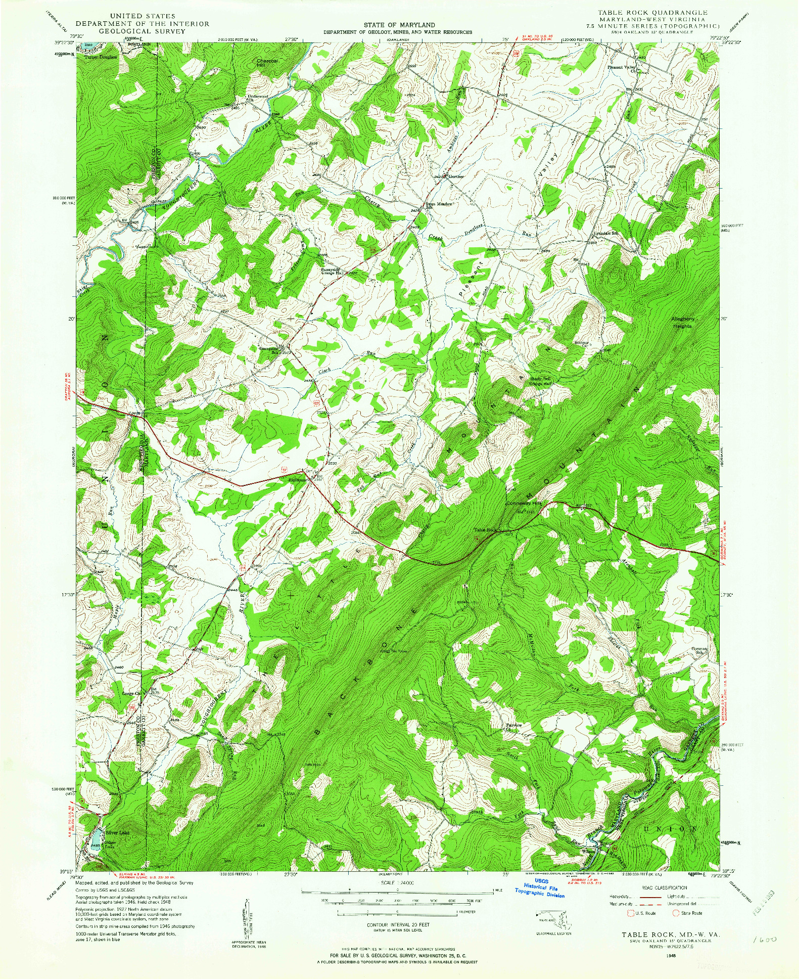 USGS 1:24000-SCALE QUADRANGLE FOR TABLE ROCK, MD 1948