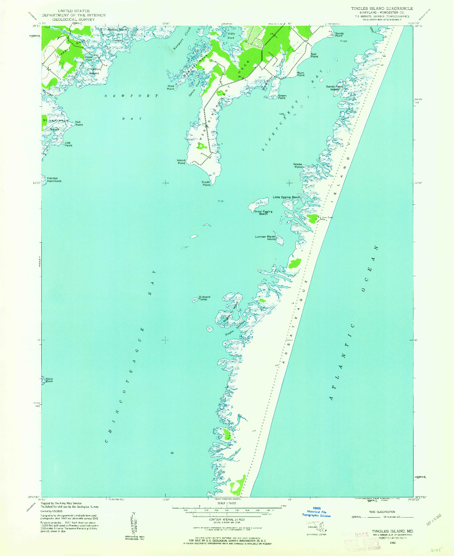 USGS 1:24000-SCALE QUADRANGLE FOR TINGLES ISLAND, MD 1942