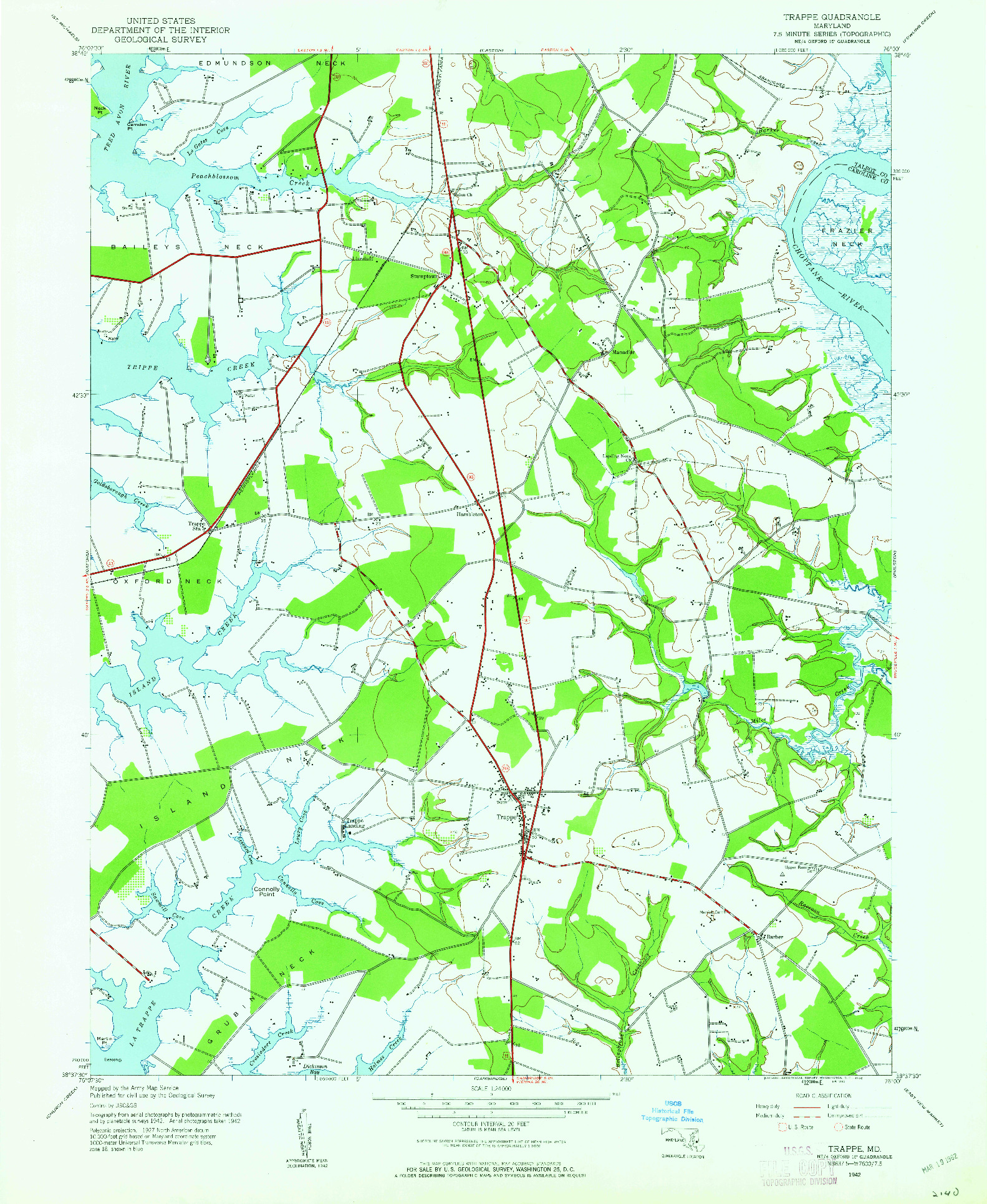 USGS 1:24000-SCALE QUADRANGLE FOR TRAPPE, MD 1942