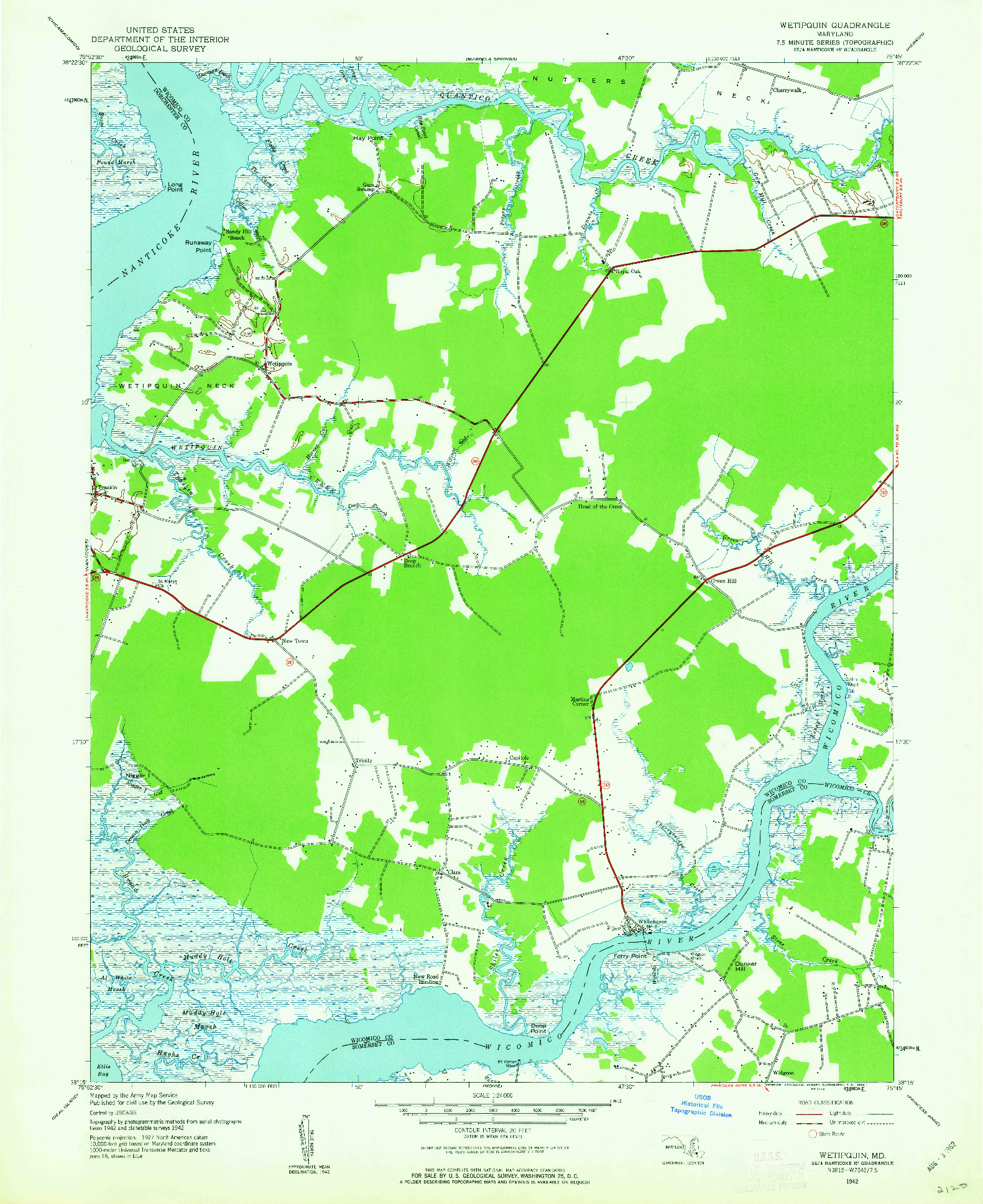 USGS 1:24000-SCALE QUADRANGLE FOR WETIPQUIN, MD 1942