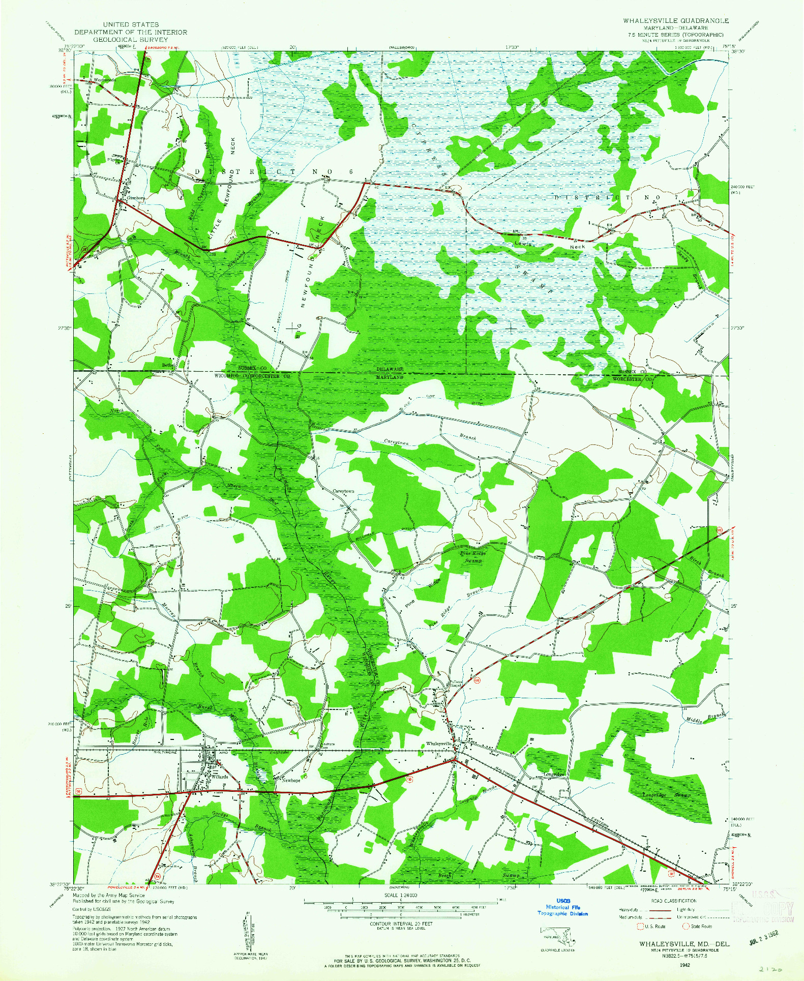 USGS 1:24000-SCALE QUADRANGLE FOR WHALEYSVILLE, MD 1942