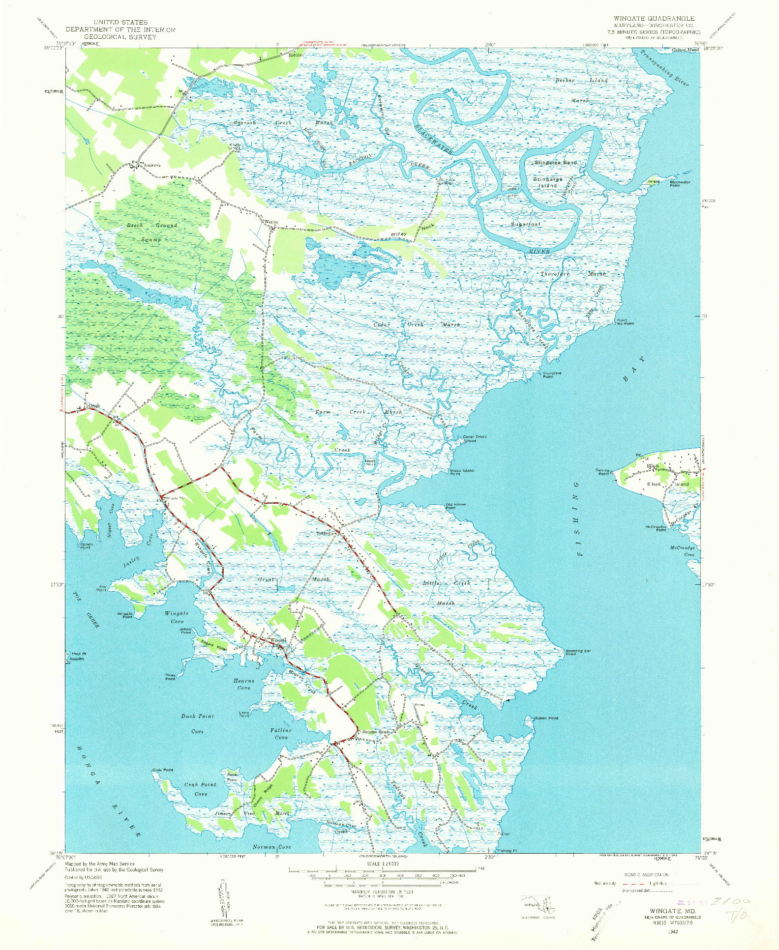 USGS 1:24000-SCALE QUADRANGLE FOR WINGATE, MD 1942