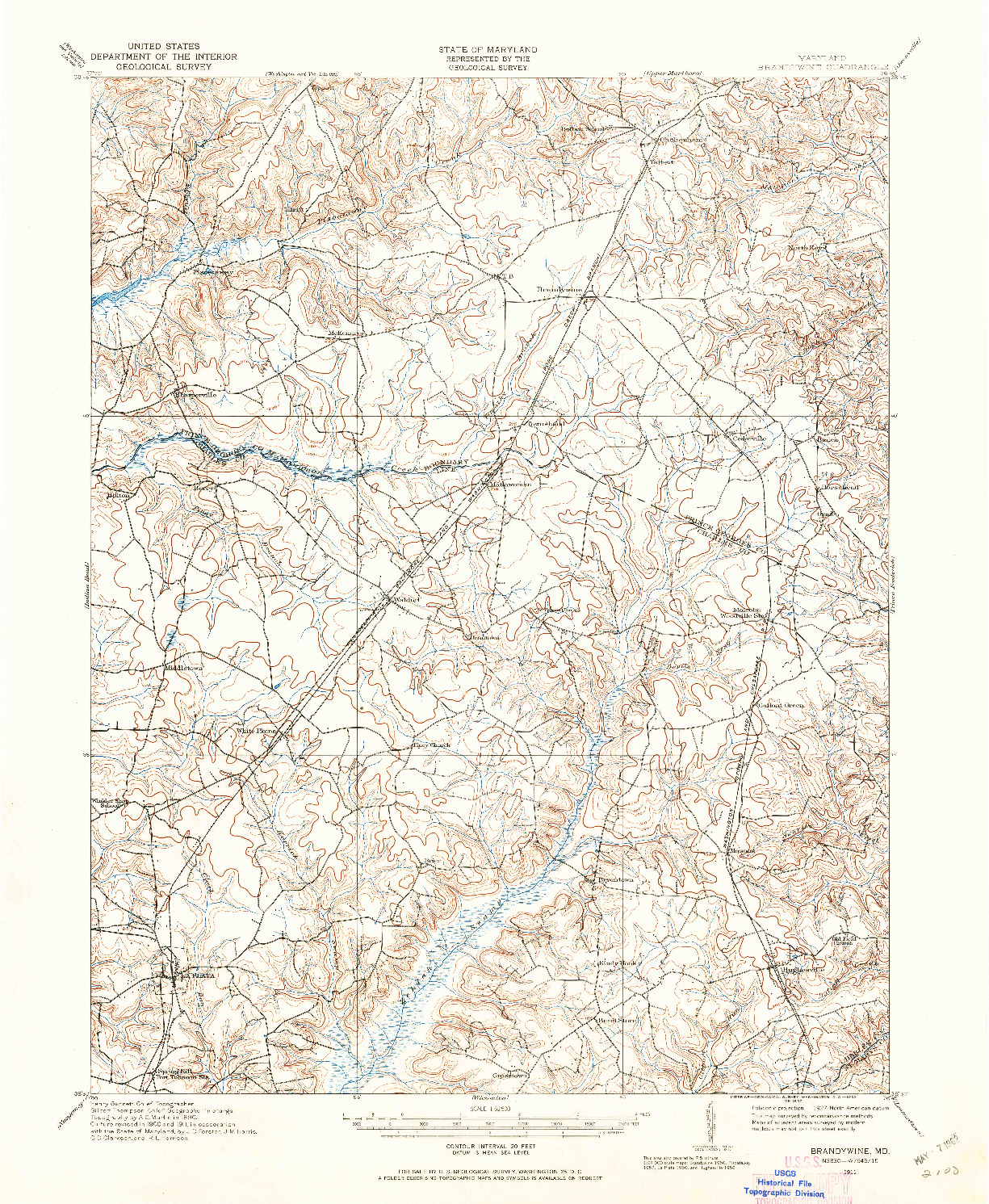 USGS 1:62500-SCALE QUADRANGLE FOR BRANDYWINE, MD 1911