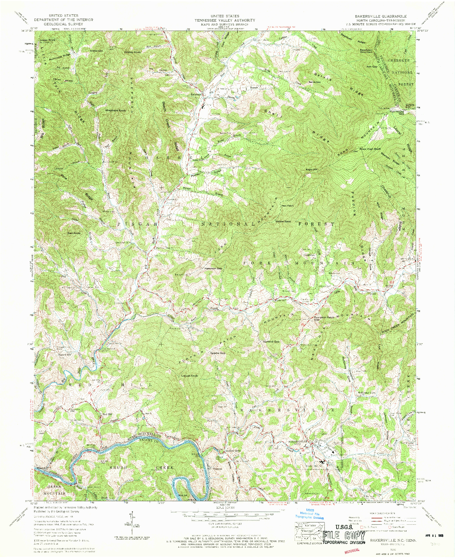 USGS 1:24000-SCALE QUADRANGLE FOR BAKERSVILLE, NC 1960