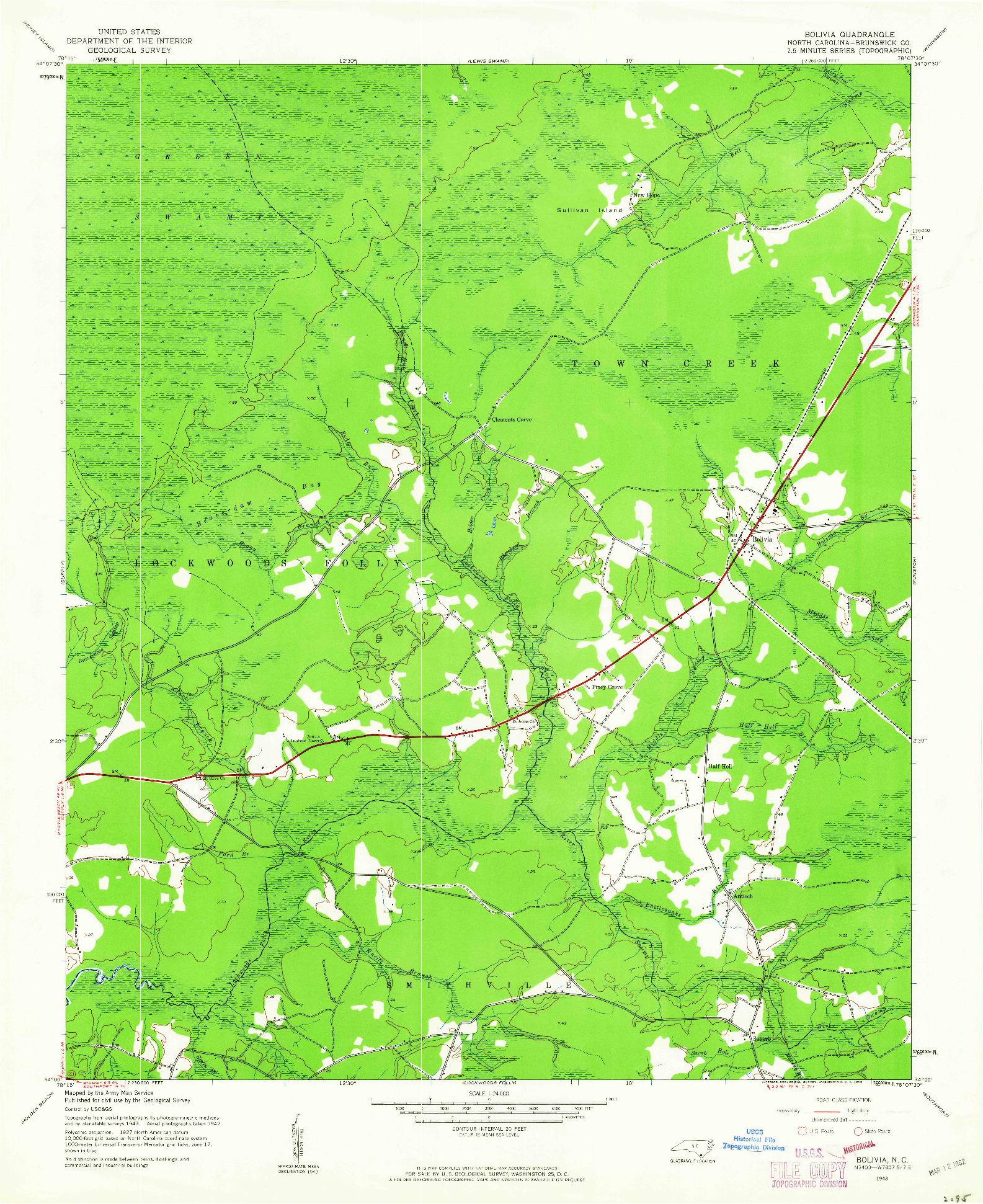 USGS 1:24000-SCALE QUADRANGLE FOR BOLIVIA, NC 1943