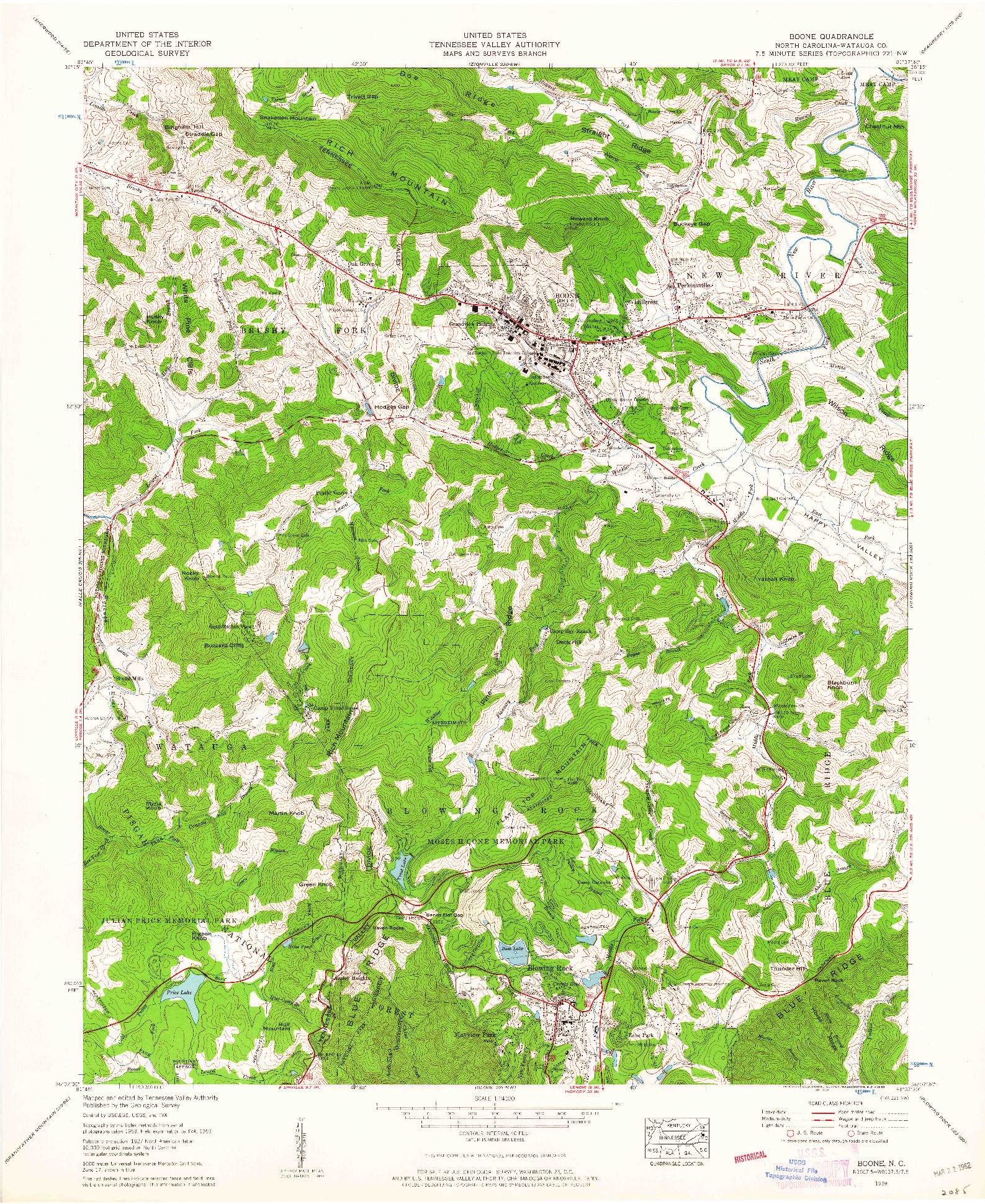 USGS 1:24000-SCALE QUADRANGLE FOR BOONE, NC 1959