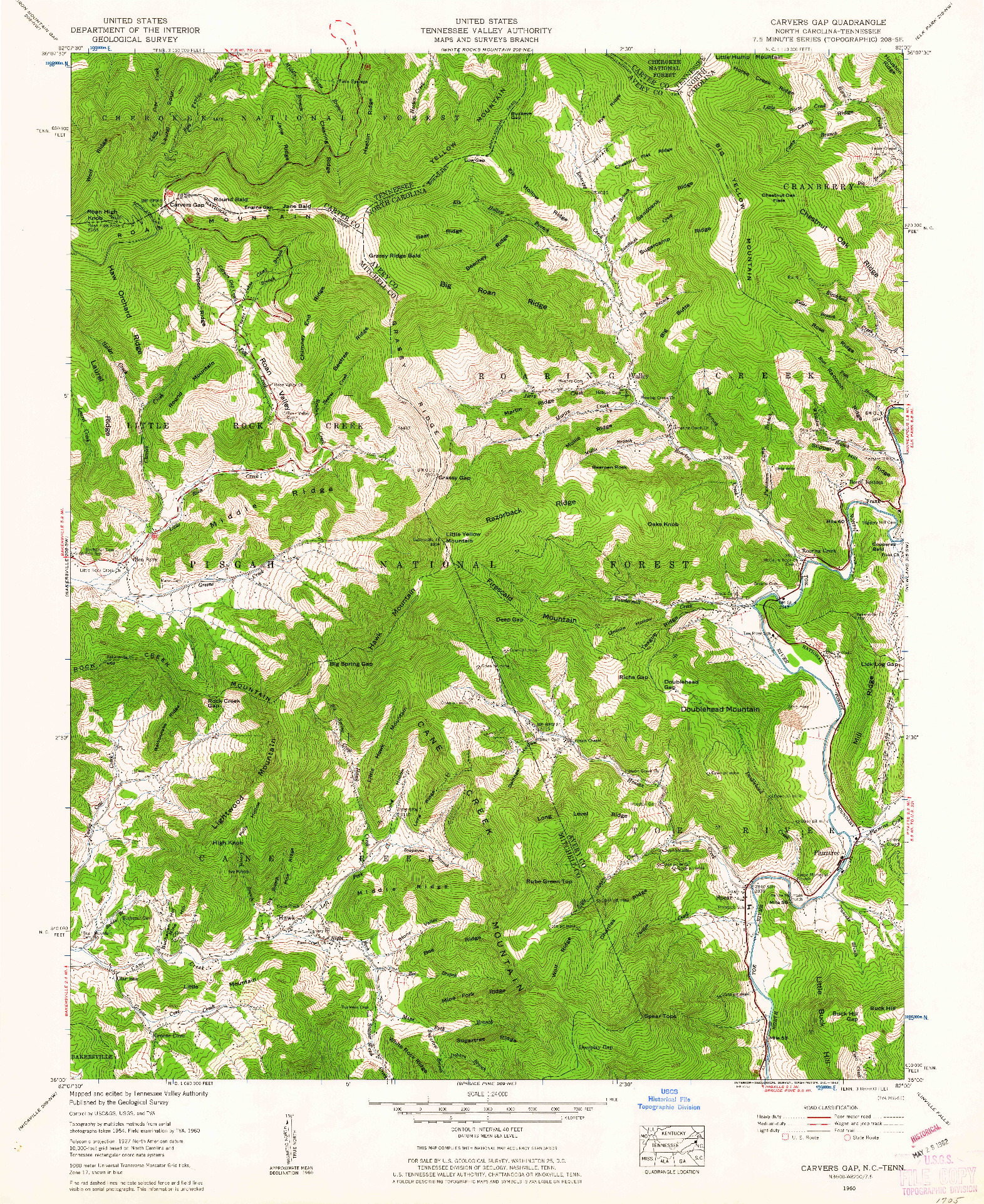 USGS 1:24000-SCALE QUADRANGLE FOR CARVERS GAP, NC 1960