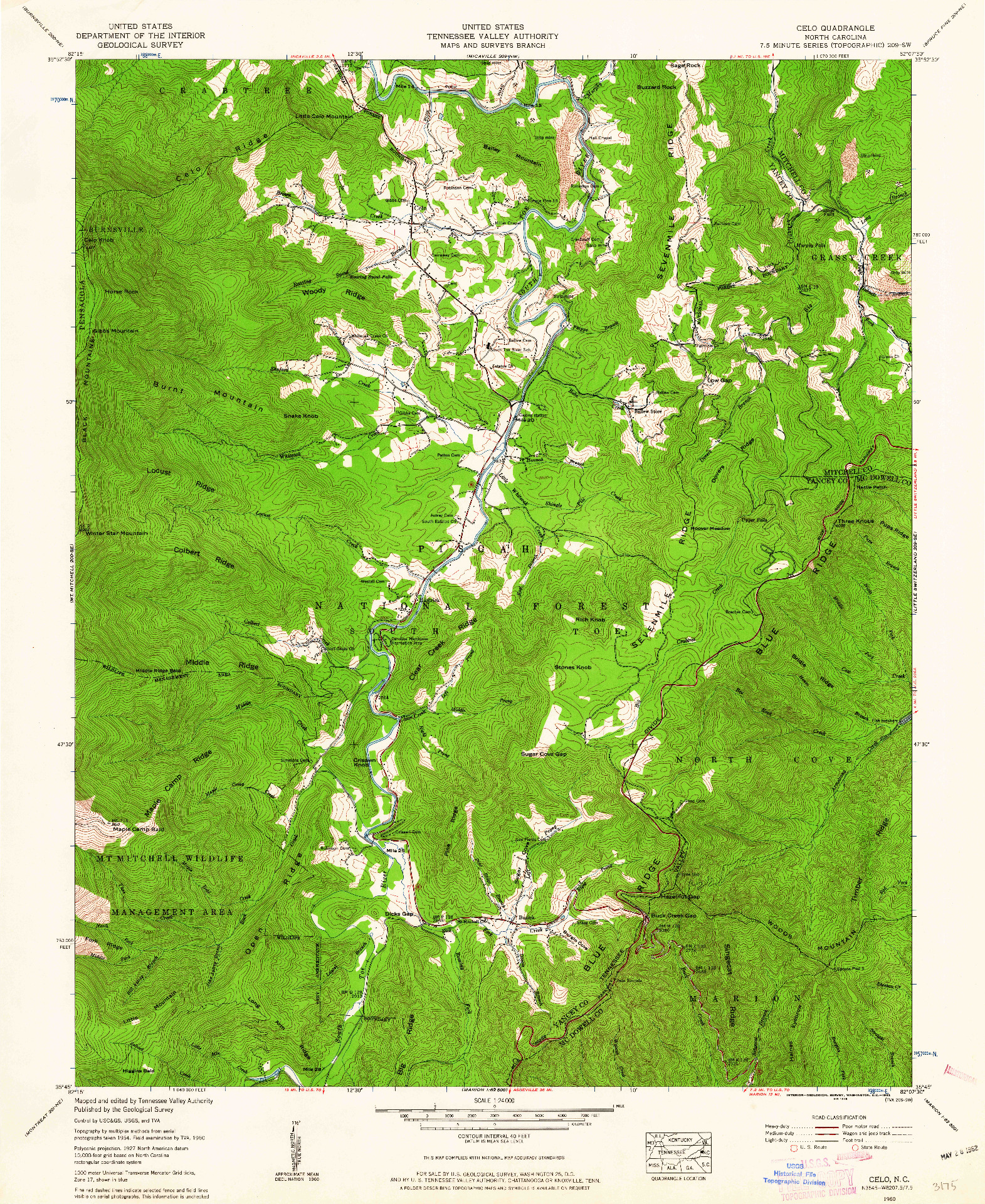 USGS 1:24000-SCALE QUADRANGLE FOR CELO, NC 1960