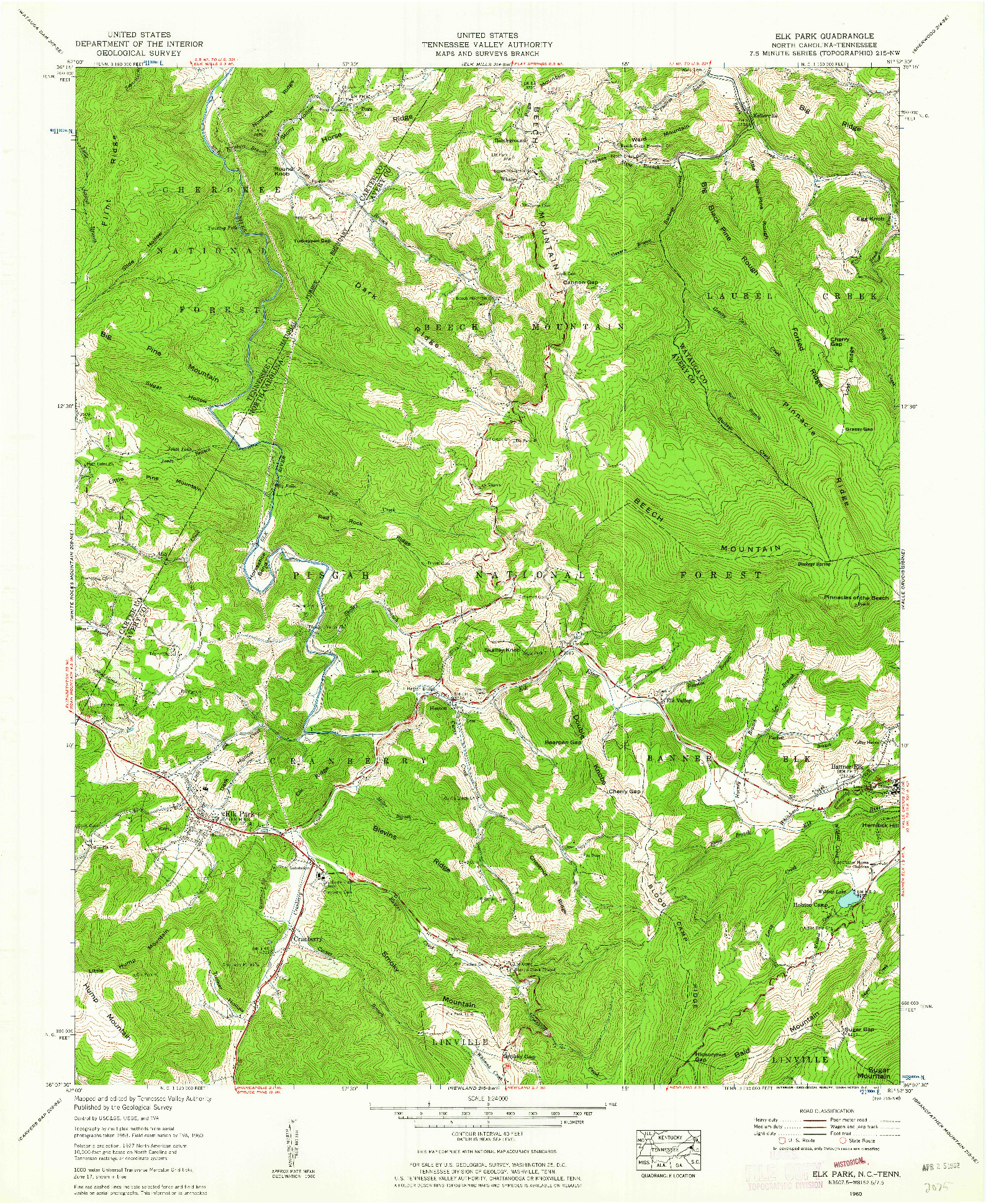 USGS 1:24000-SCALE QUADRANGLE FOR ELK PARK, NC 1960