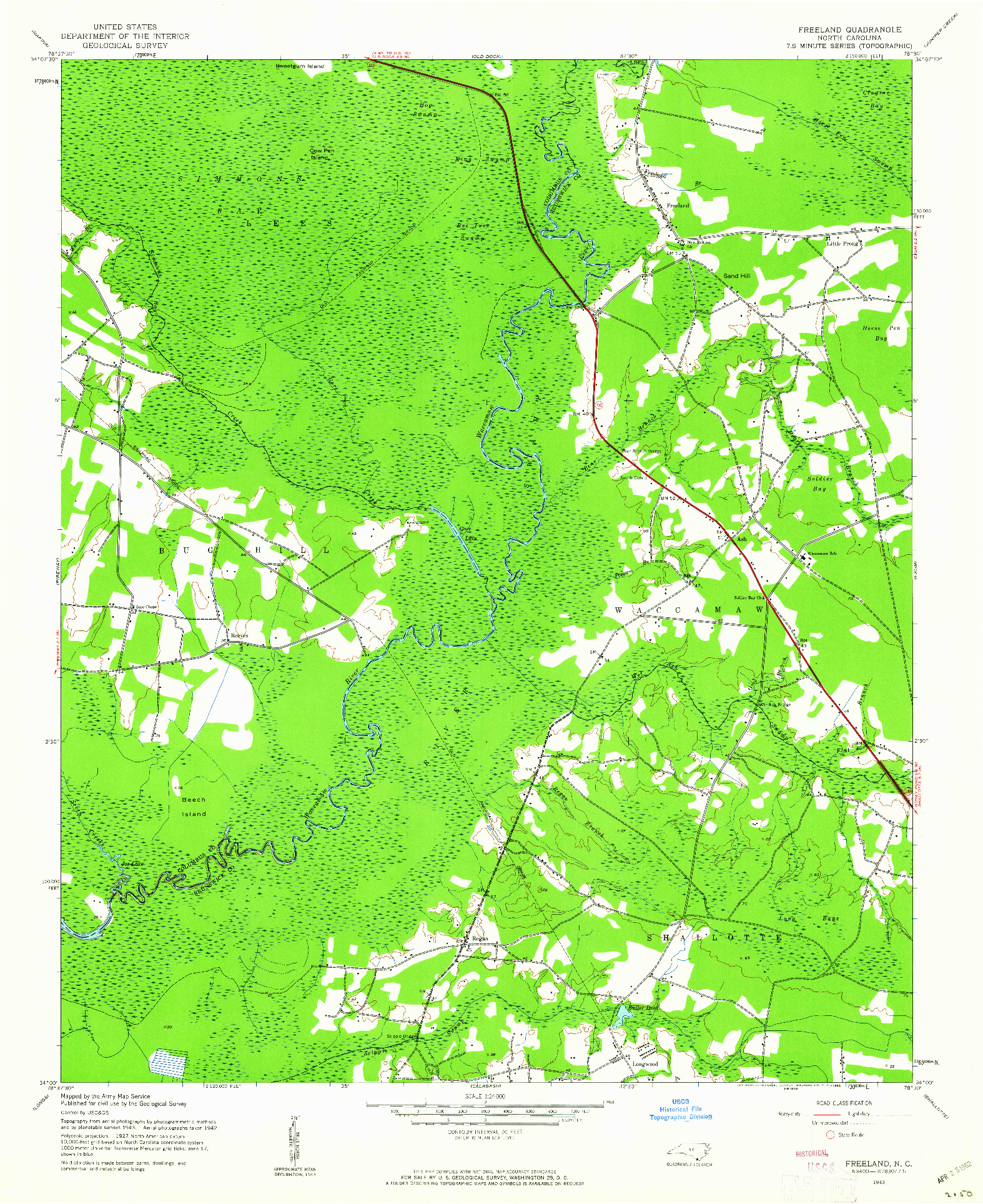 USGS 1:24000-SCALE QUADRANGLE FOR FREELAND, NC 1943