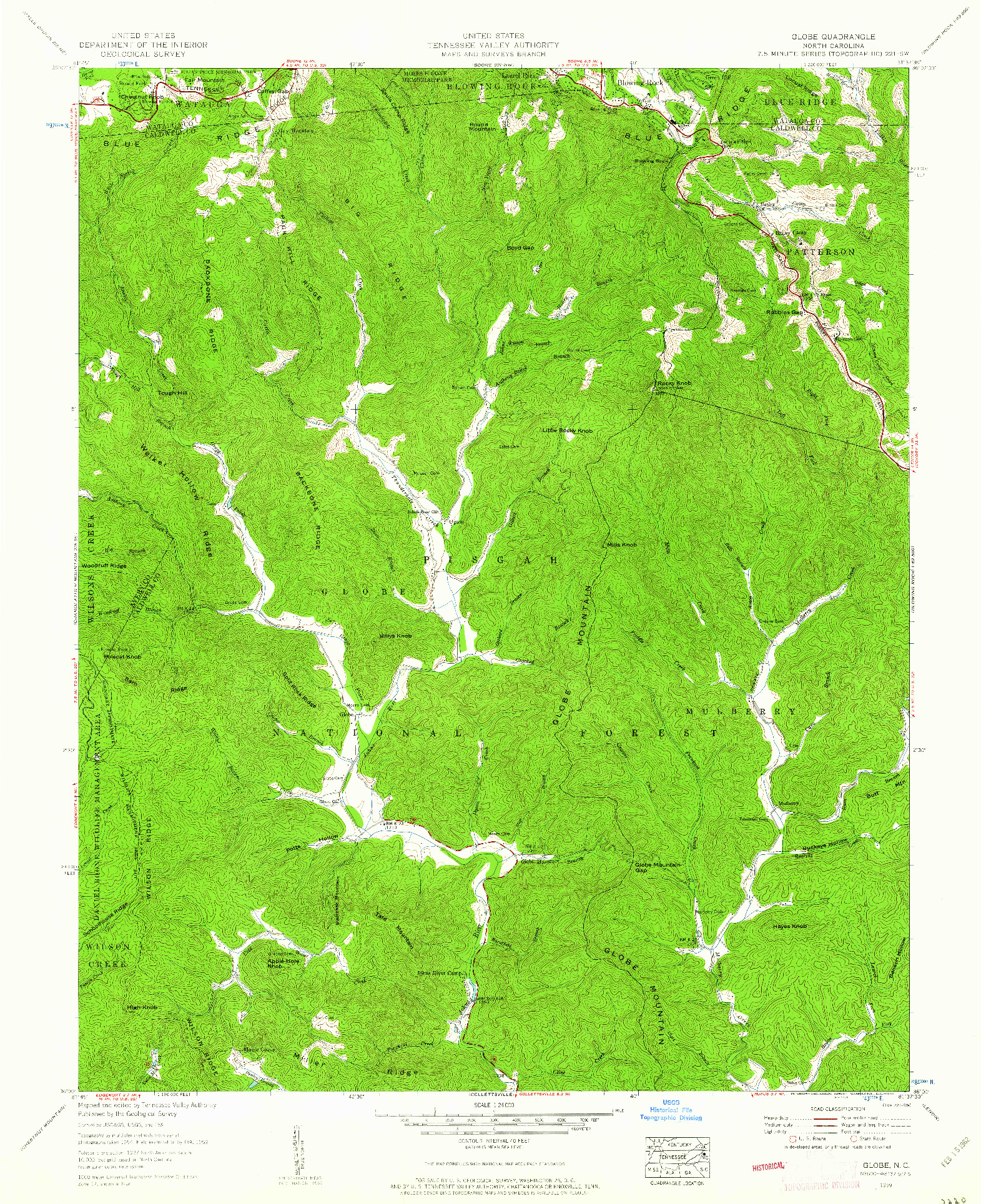 USGS 1:24000-SCALE QUADRANGLE FOR GLOBE, NC 1959