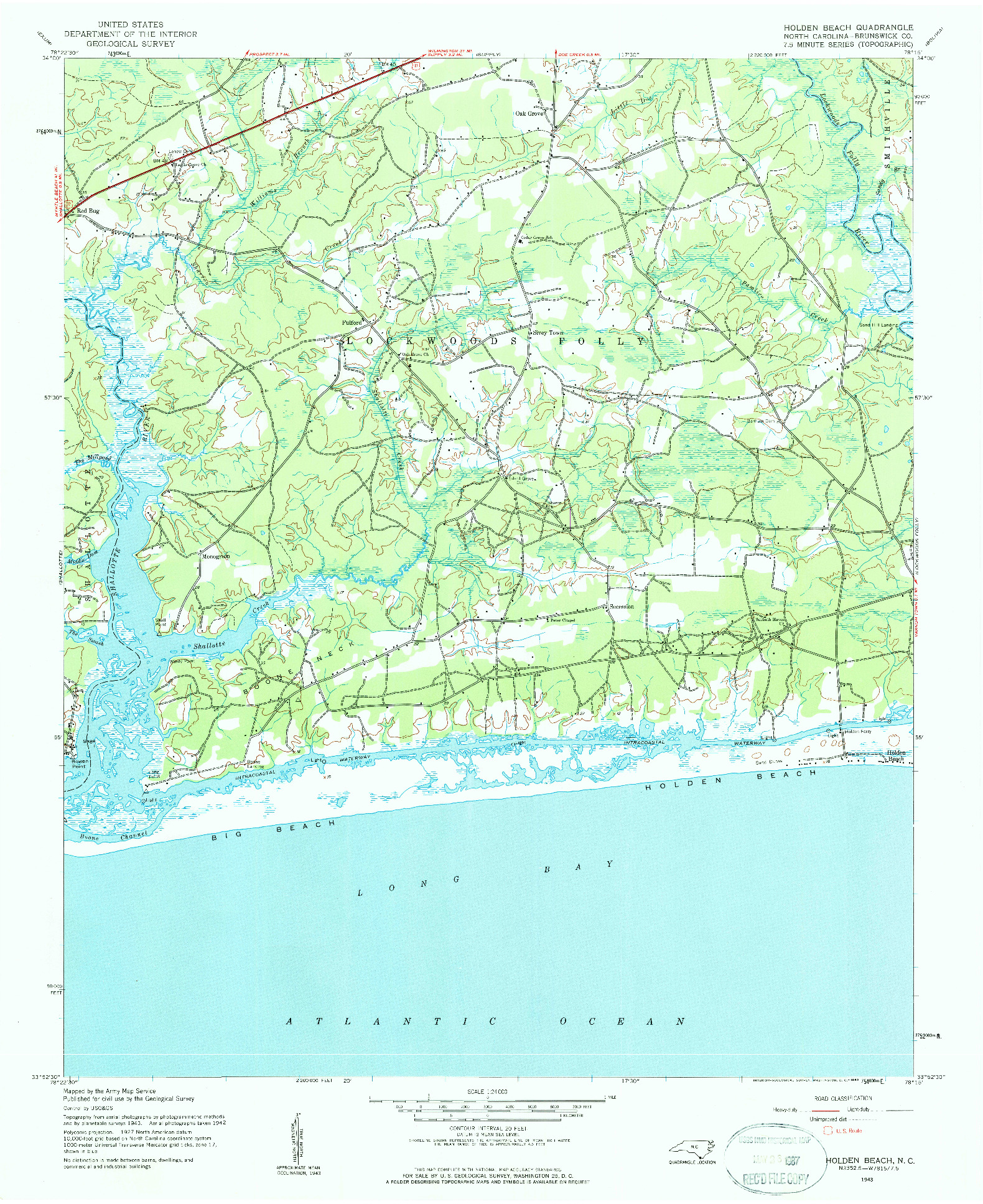 USGS 1:24000-SCALE QUADRANGLE FOR HOLDEN BEACH, NC 1943