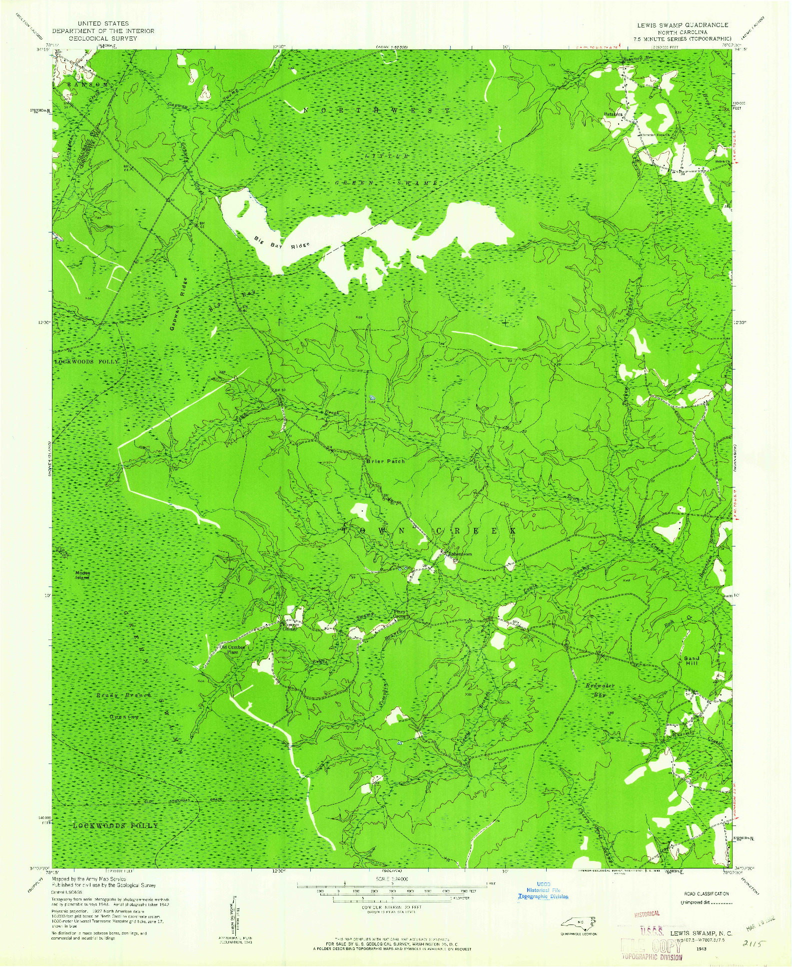 USGS 1:24000-SCALE QUADRANGLE FOR LEWIS SWAMP, NC 1943