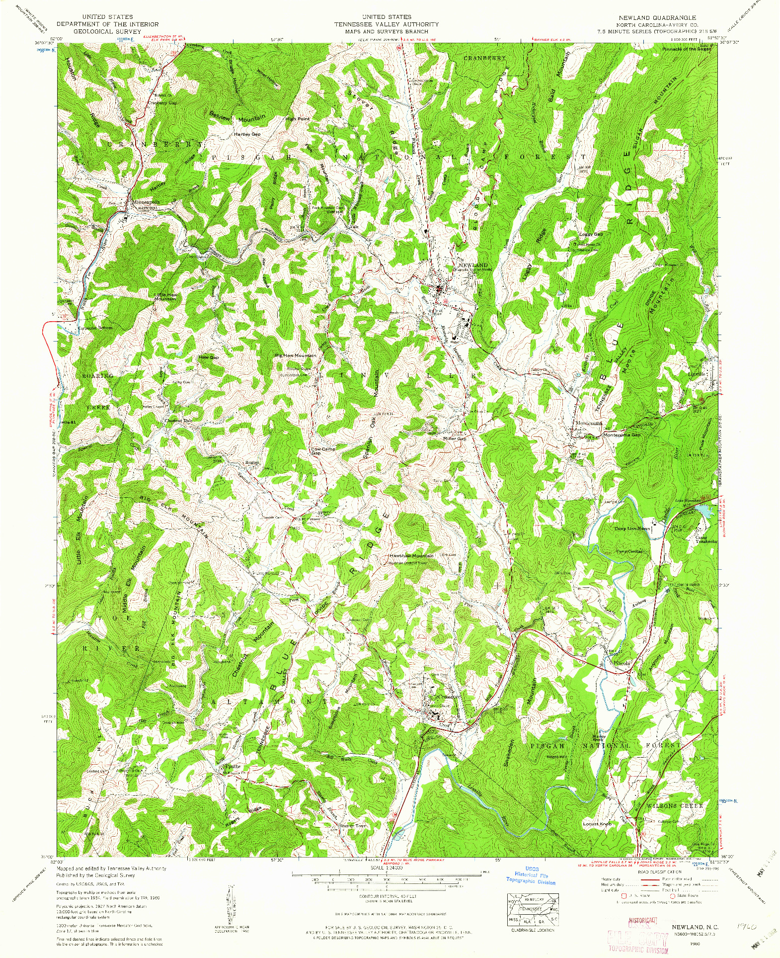 USGS 1:24000-SCALE QUADRANGLE FOR NEWLAND, NC 1960