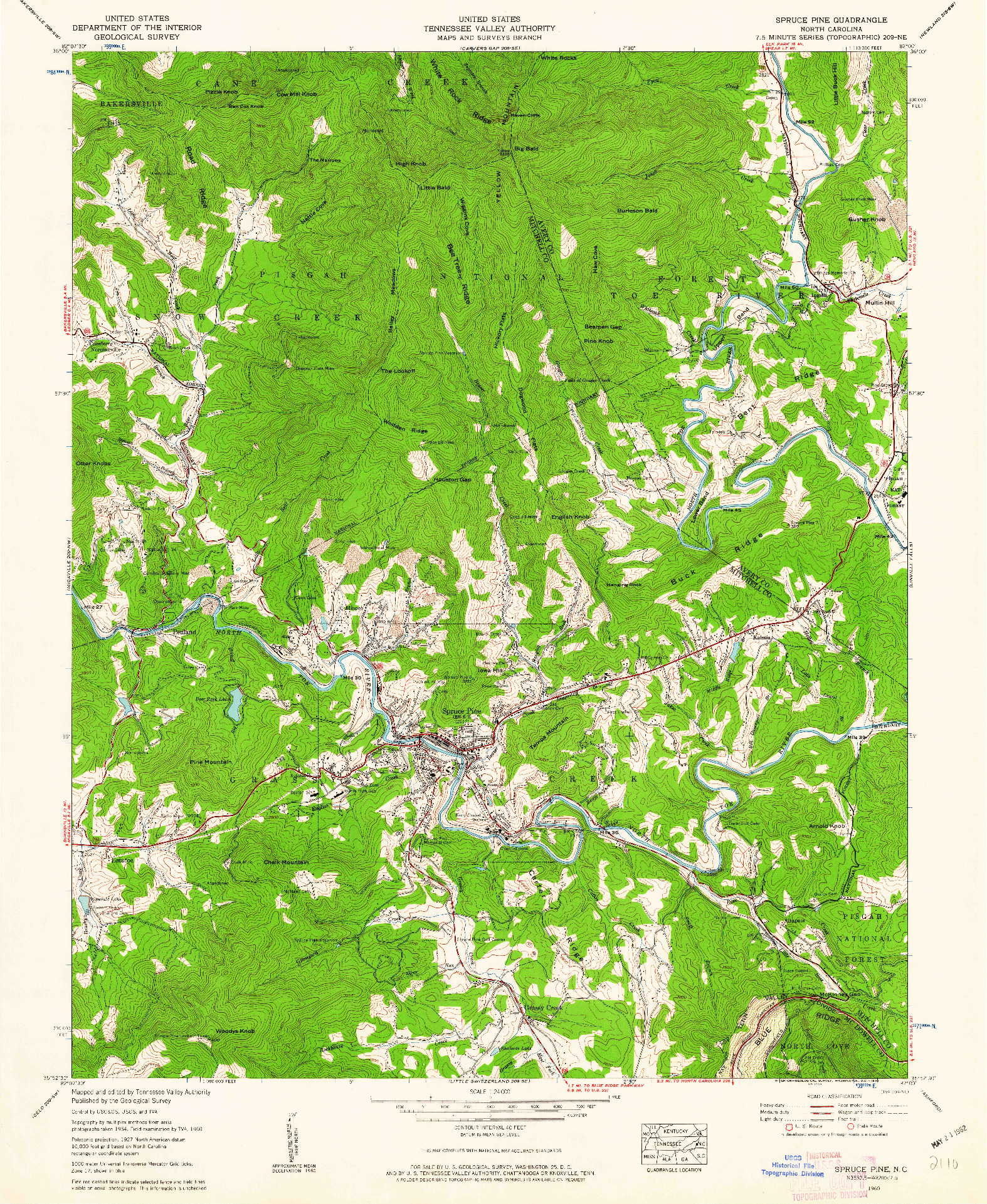 USGS 1:24000-SCALE QUADRANGLE FOR SPRUCE PINE, NC 1960