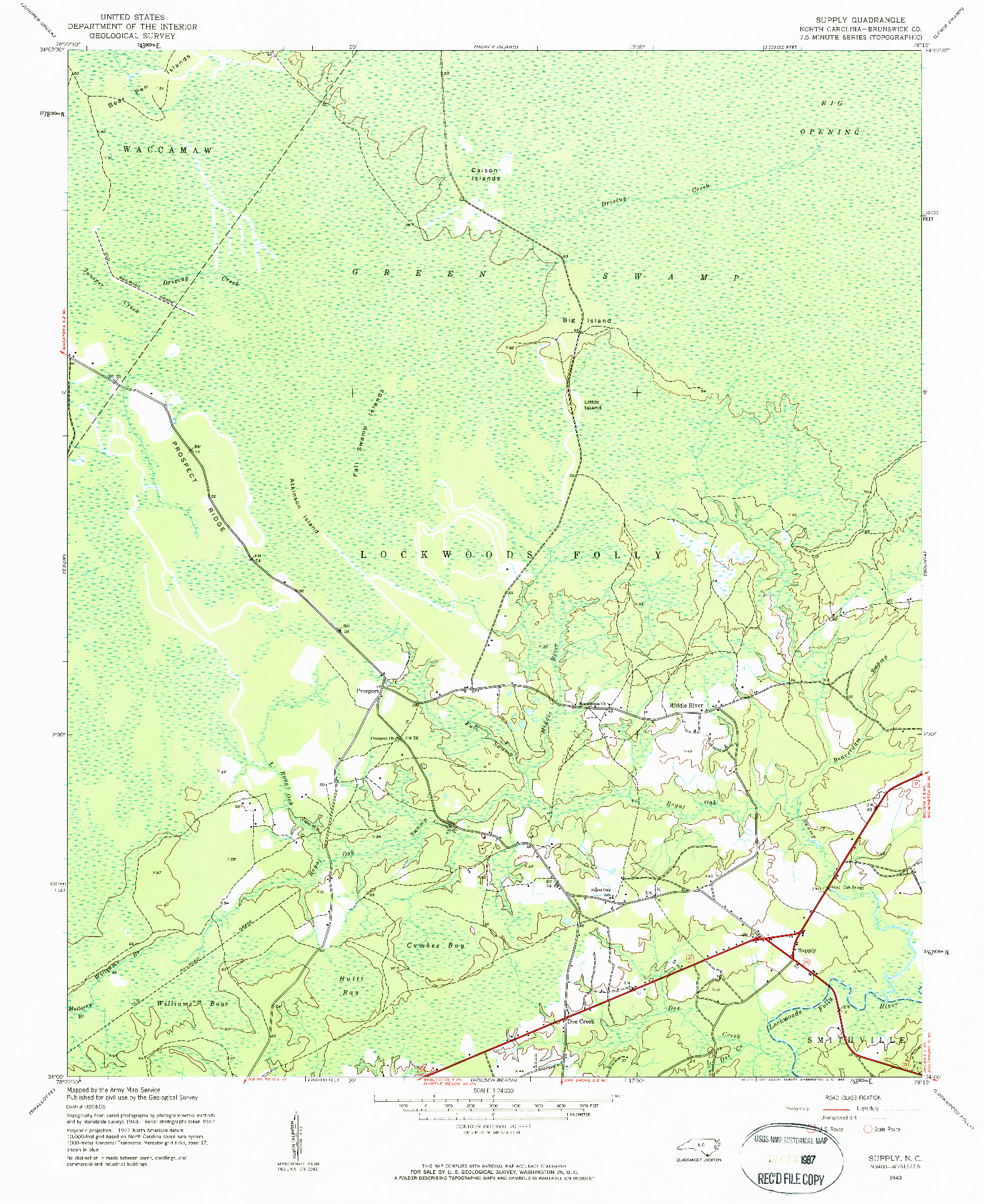 USGS 1:24000-SCALE QUADRANGLE FOR SUPPLY, NC 1943
