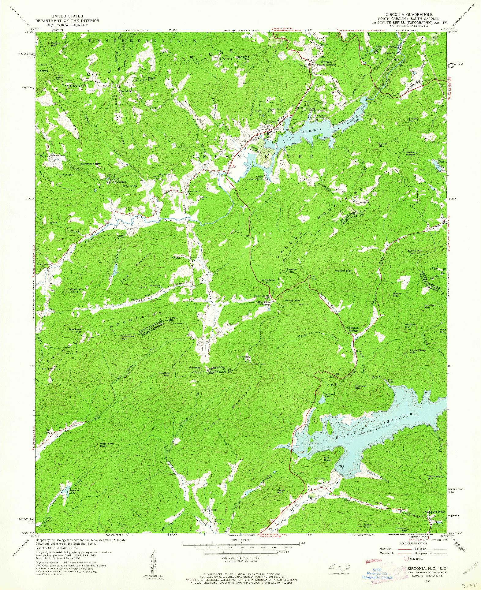 USGS 1:24000-SCALE QUADRANGLE FOR ZIRCONIA, NC 1959