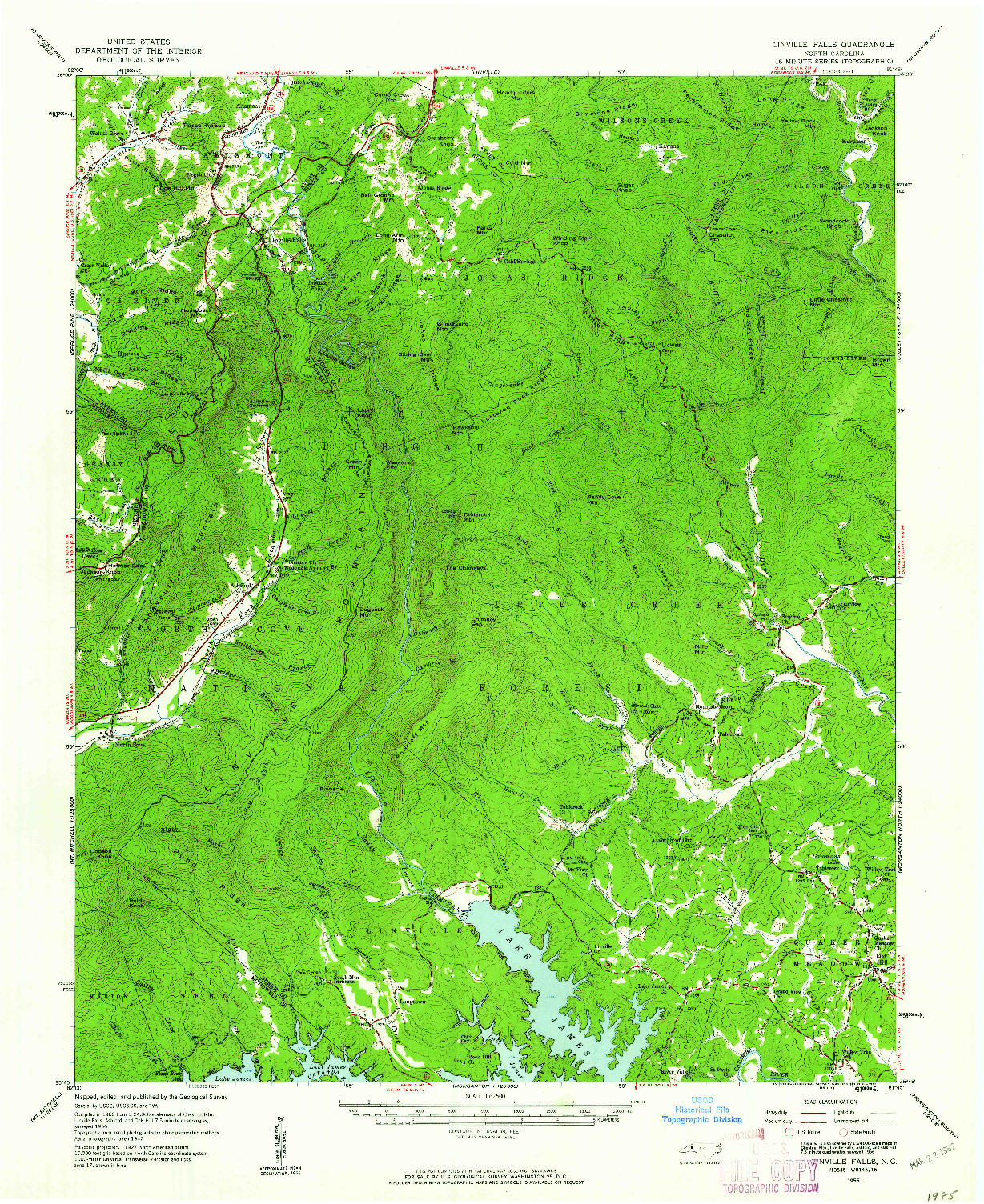 USGS 1:62500-SCALE QUADRANGLE FOR LINVILLE FALLS, NC 1956
