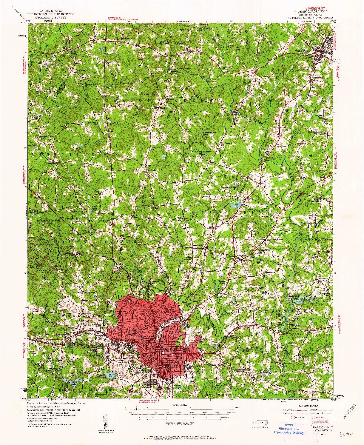 USGS 1:62500-SCALE QUADRANGLE FOR RALEIGH, NC 1951
