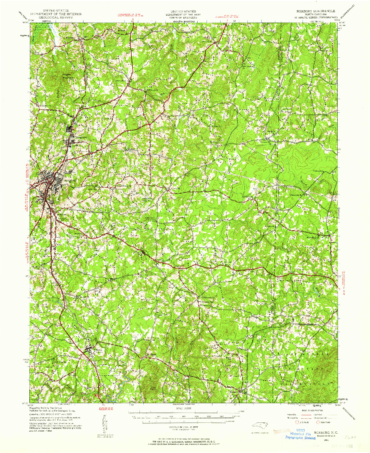 USGS 1:62500-SCALE QUADRANGLE FOR ROXBORO, NC 1943