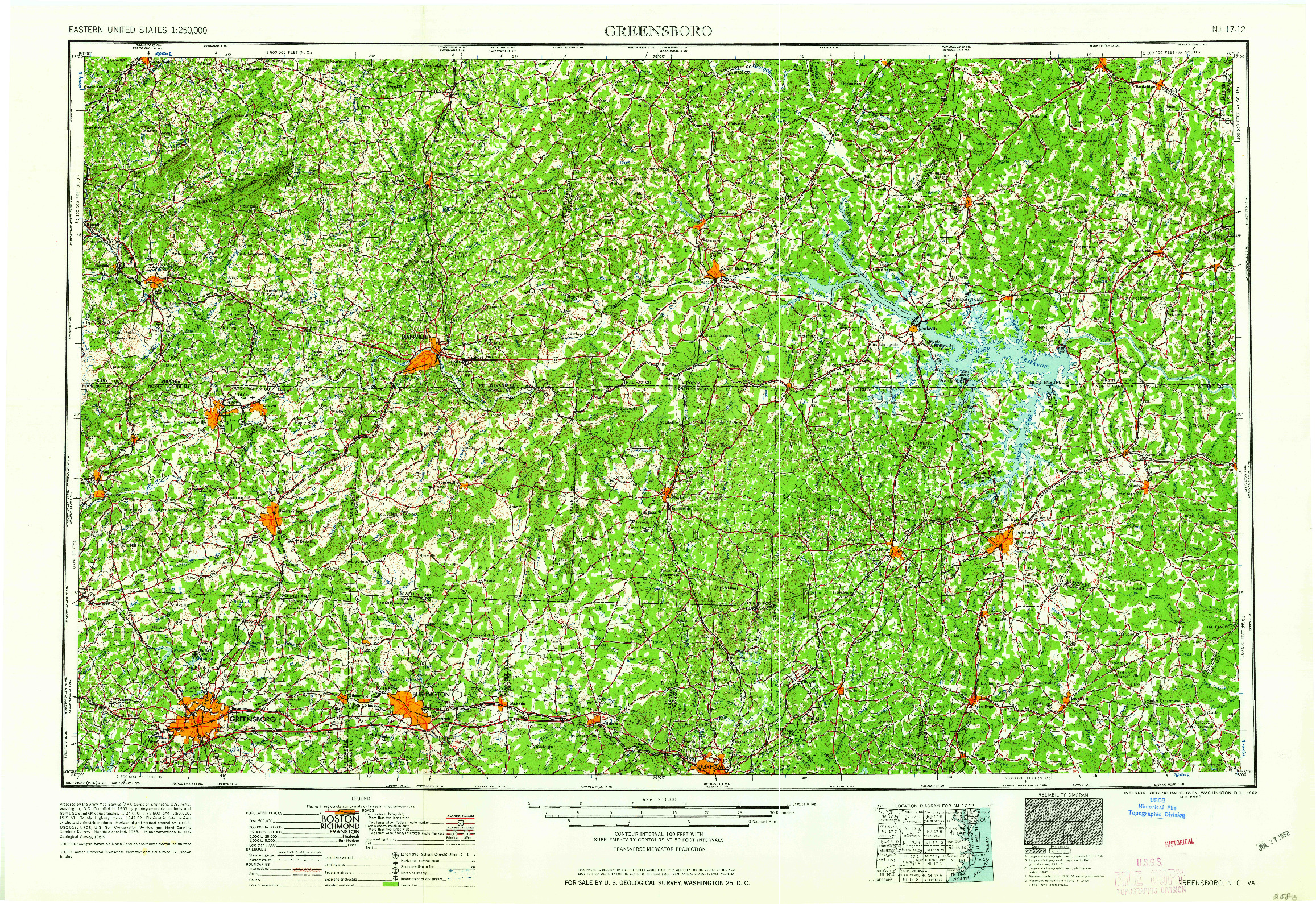USGS 1:250000-SCALE QUADRANGLE FOR GREENSBORO, NC 1962