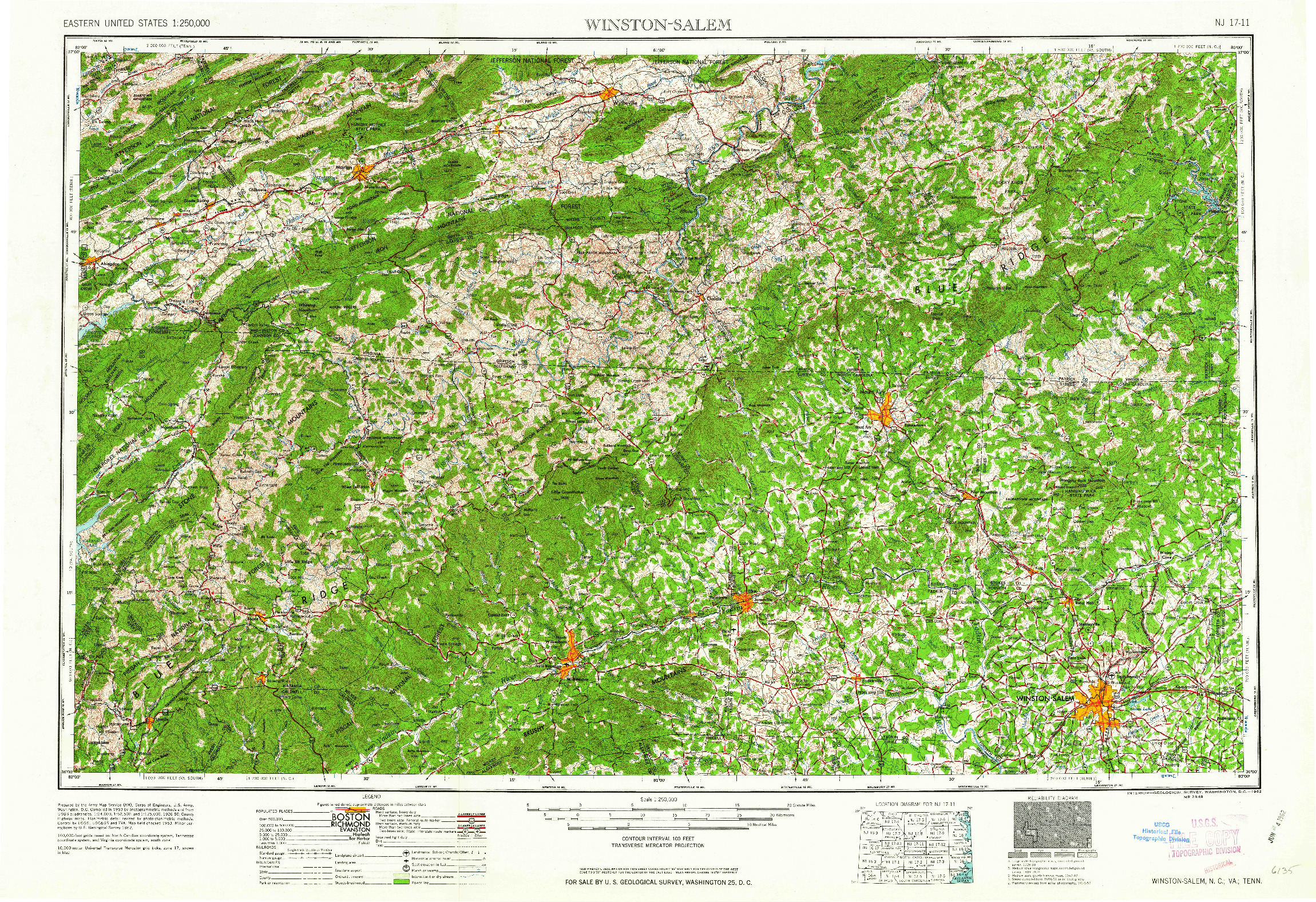 USGS 1:250000-SCALE QUADRANGLE FOR WINSTON-SALEM, NC 1962