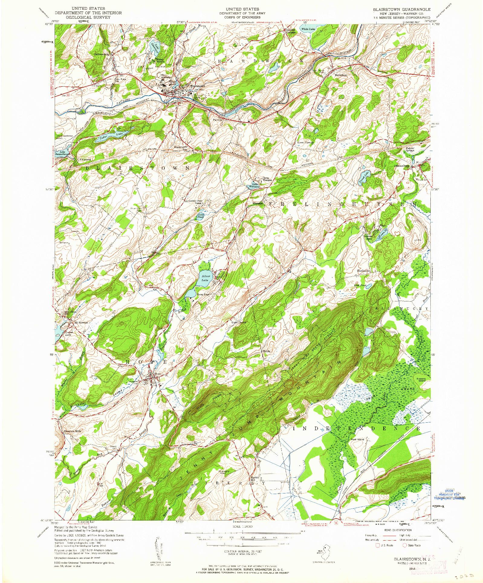 USGS 1:24000-SCALE QUADRANGLE FOR BLAIRSTOWN, NJ 1954