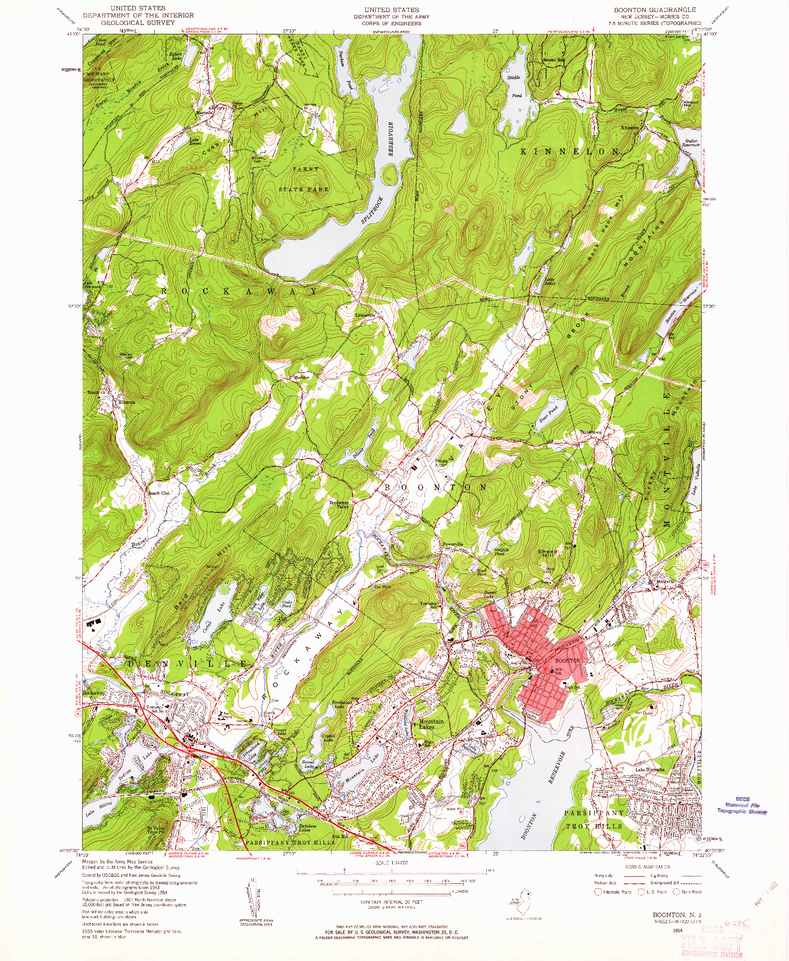 USGS 1:24000-SCALE QUADRANGLE FOR BOONTON, NJ 1954