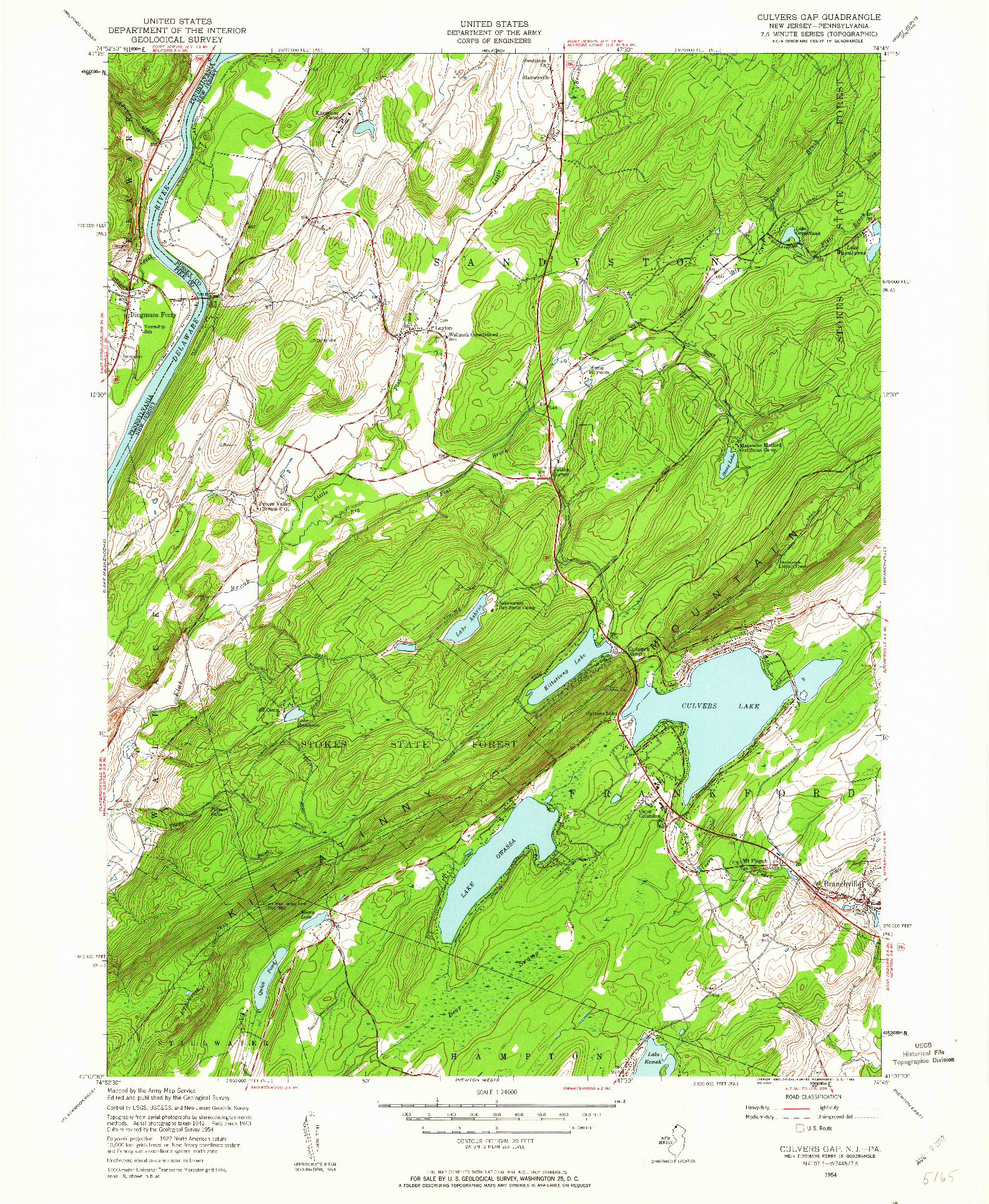 USGS 1:24000-SCALE QUADRANGLE FOR CULVERS GAP, NJ 1954