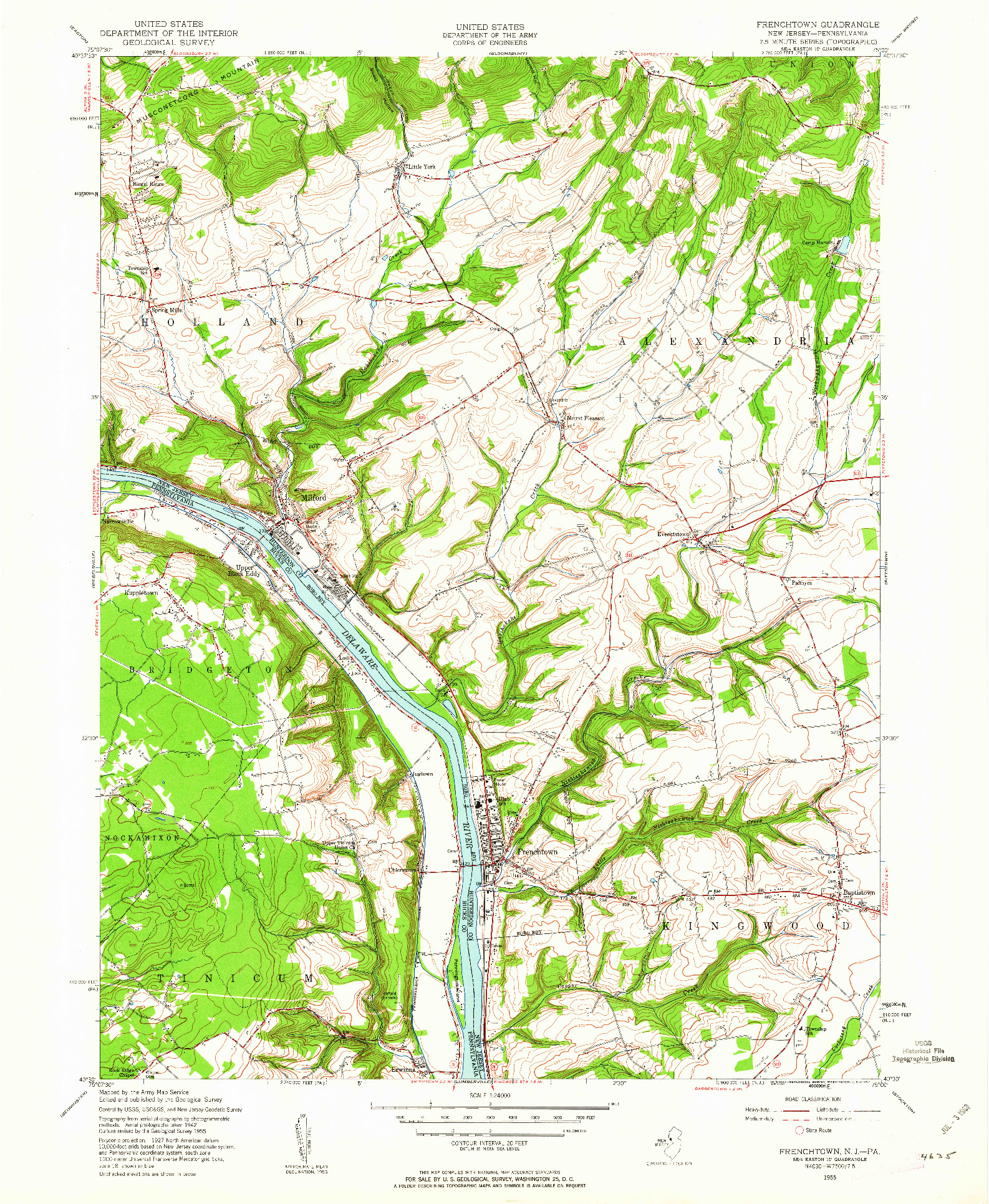 USGS 1:24000-SCALE QUADRANGLE FOR FRENCHTOWN, NJ 1955