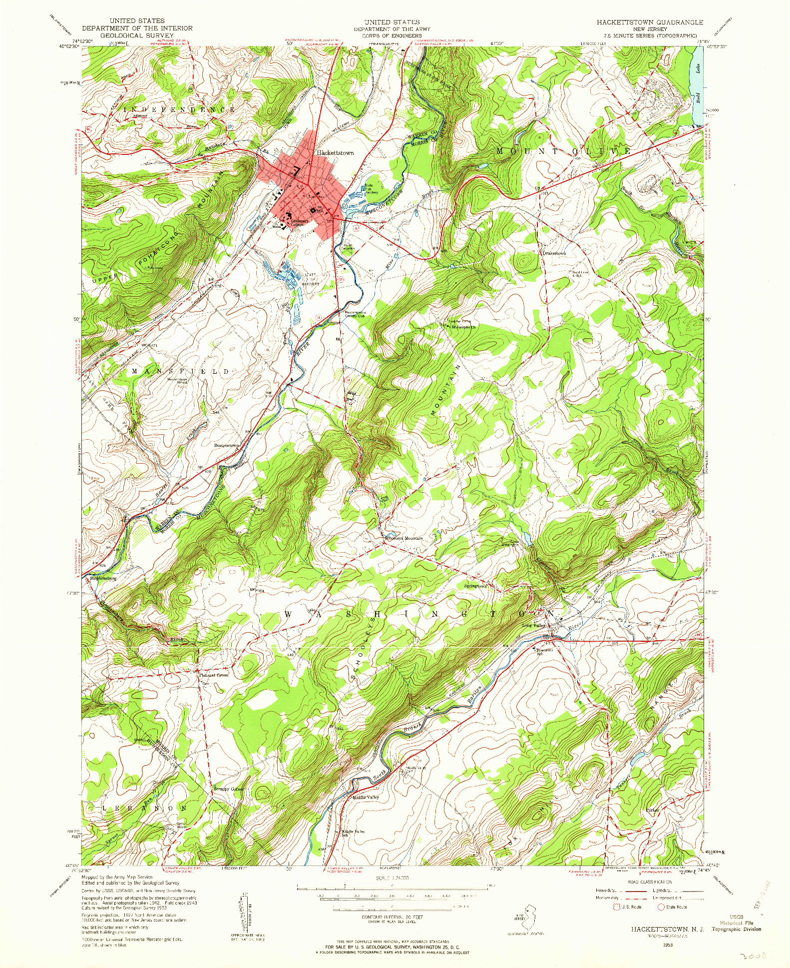 USGS 1:24000-SCALE QUADRANGLE FOR HACKETTSTOWN, NJ 1953