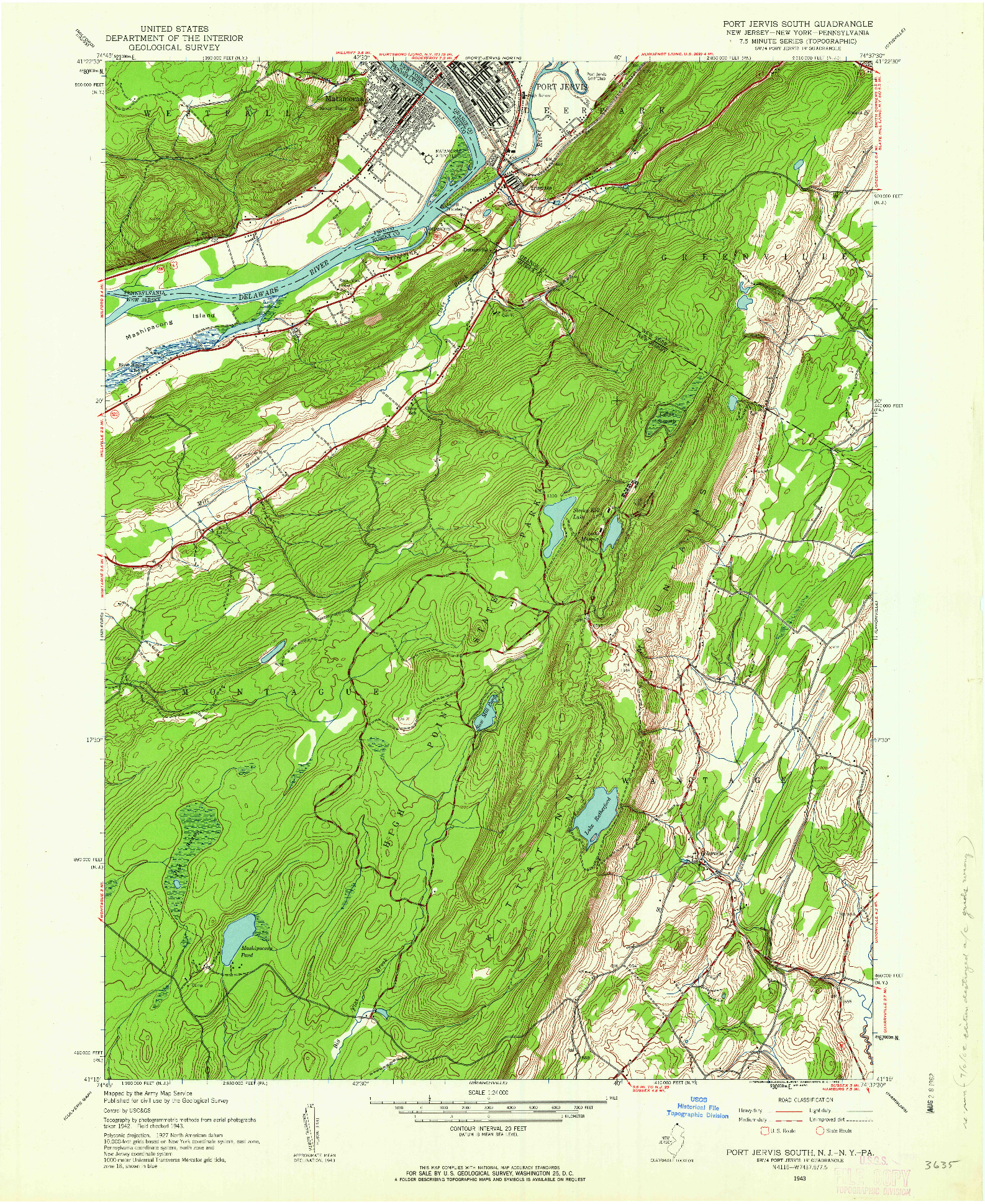 USGS 1:24000-SCALE QUADRANGLE FOR PORT JERVIS SOUTH, NJ 1943