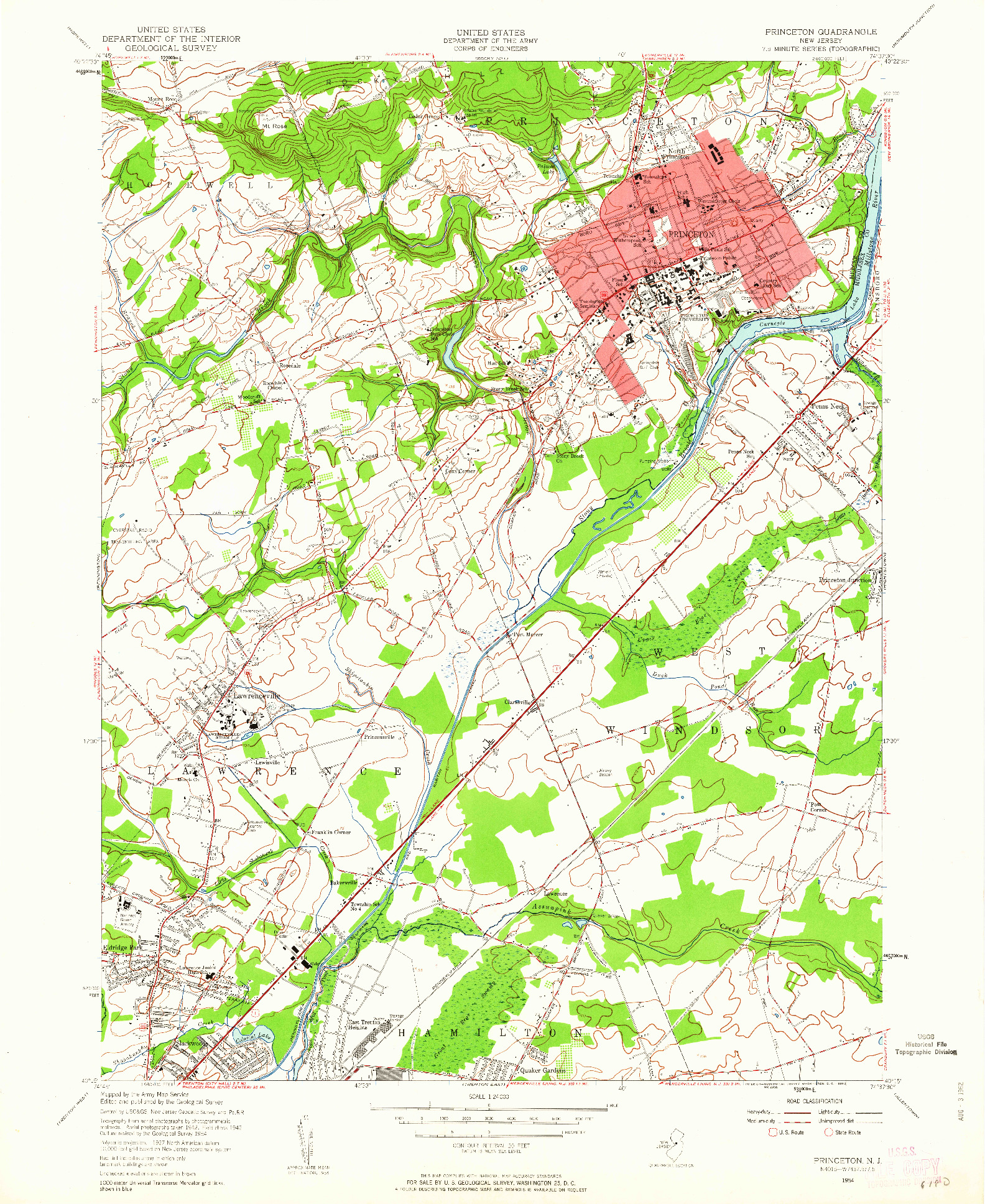 USGS 1:24000-SCALE QUADRANGLE FOR PRINCETON, NJ 1954