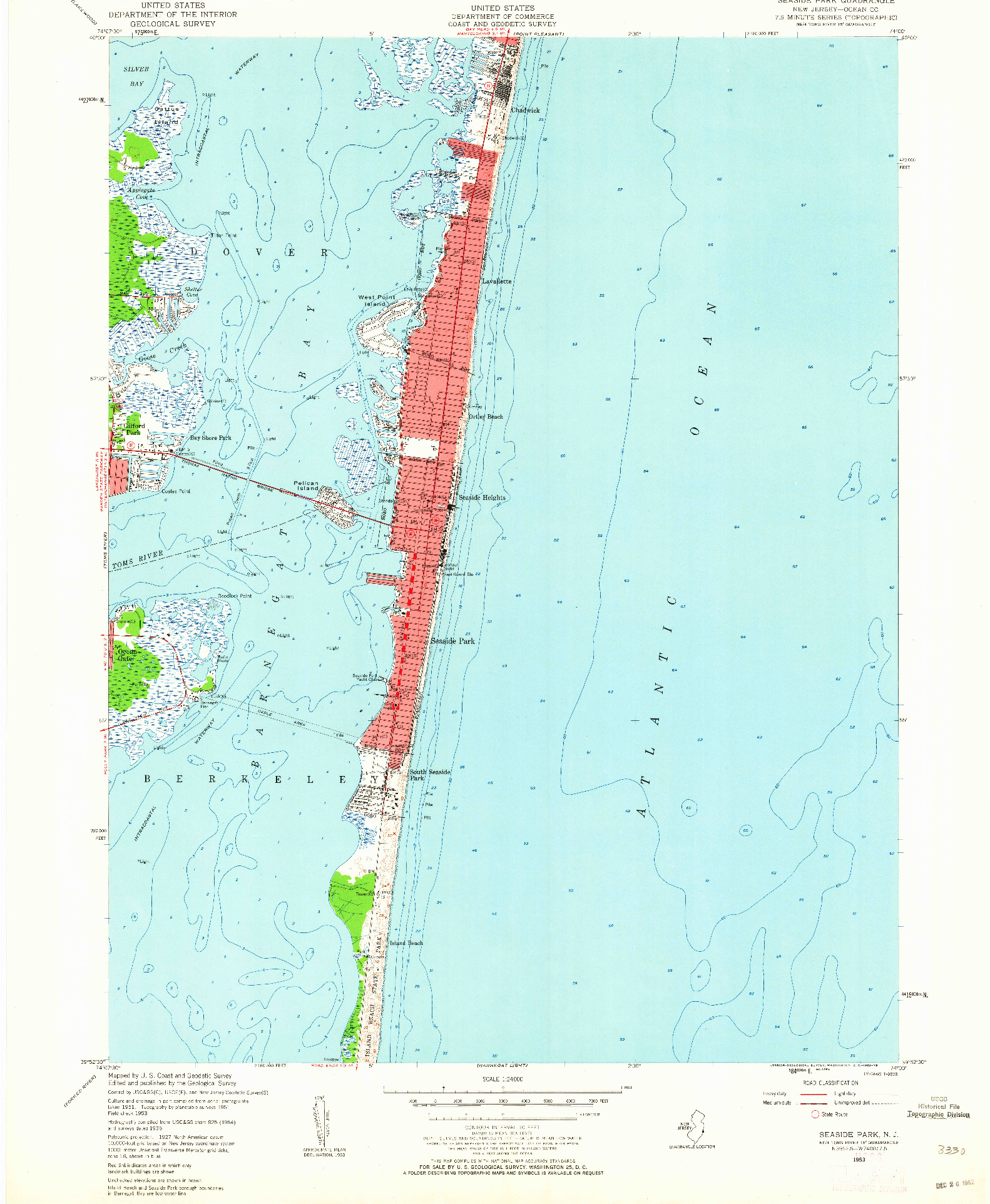 USGS 1:24000-SCALE QUADRANGLE FOR SEASIDE PARK, NJ 1953