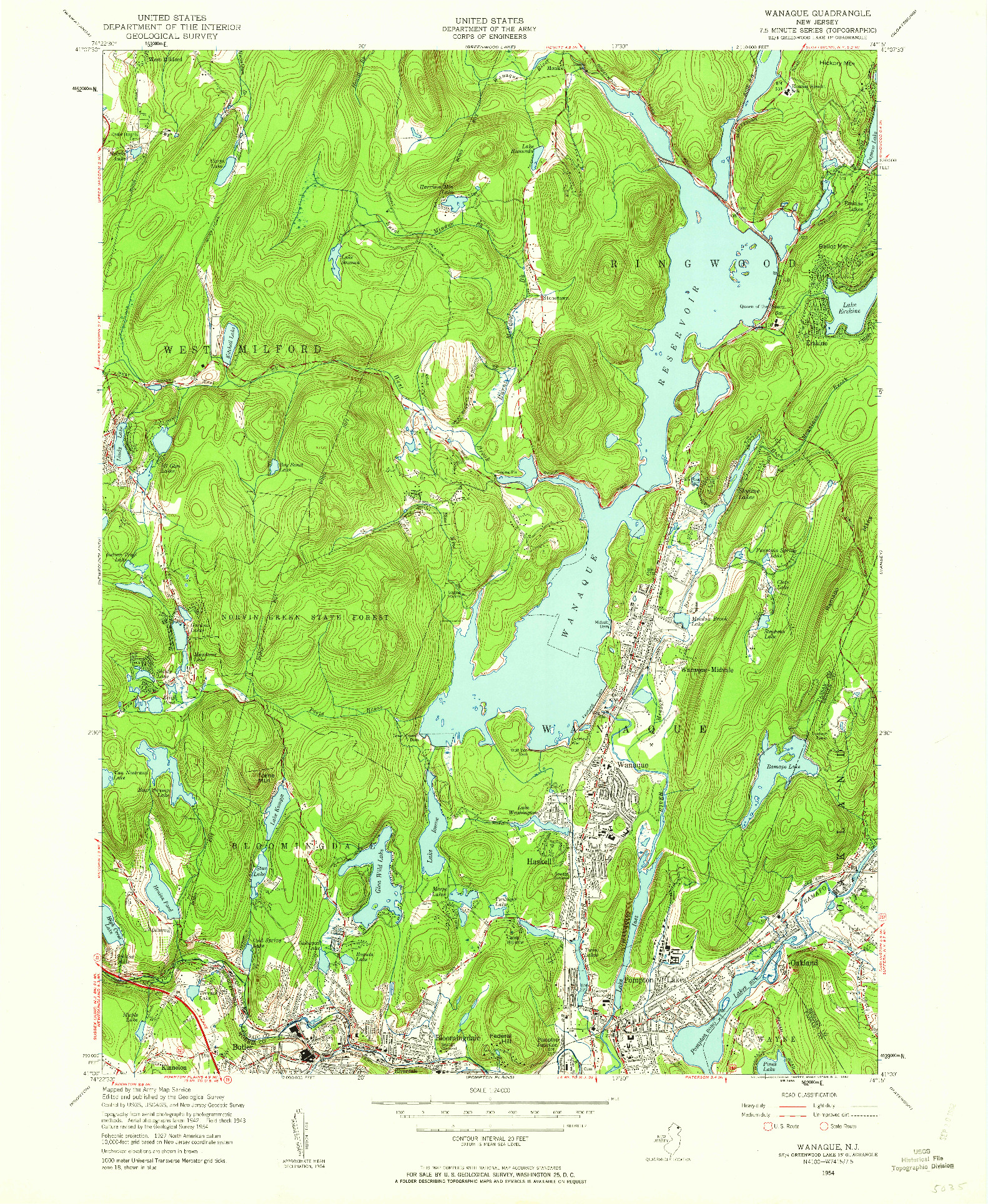 USGS 1:24000-SCALE QUADRANGLE FOR WANAQUE, NJ 1954