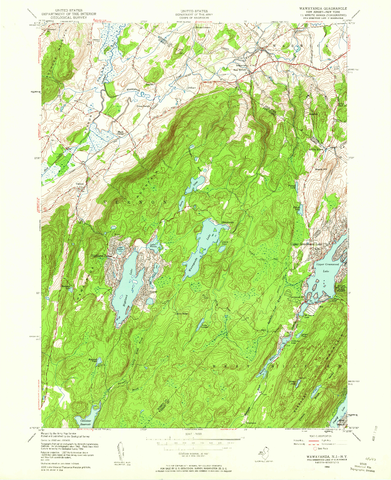 USGS 1:24000-SCALE QUADRANGLE FOR WAWAYANDA, NJ 1954