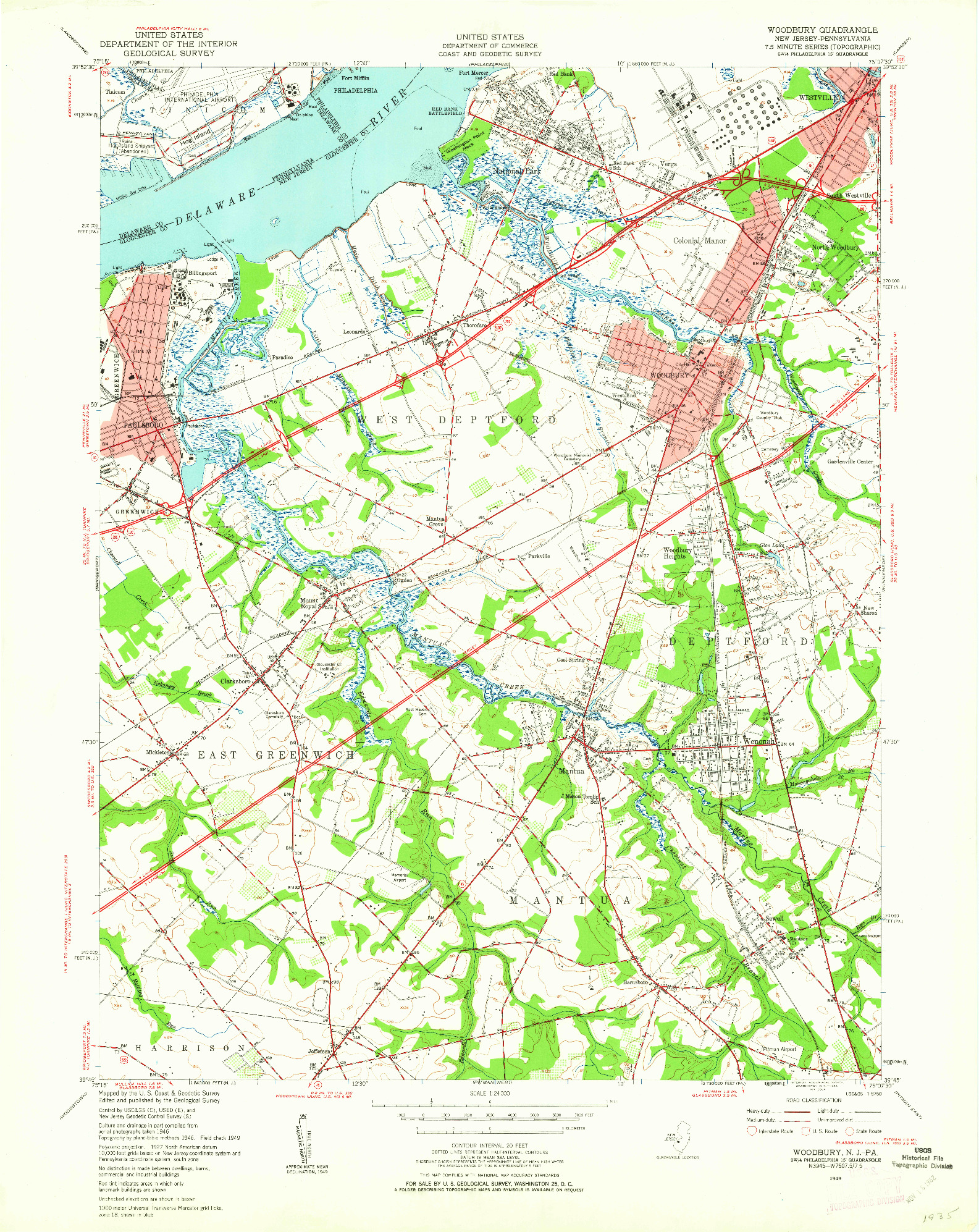 USGS 1:24000-SCALE QUADRANGLE FOR WOODBURY, NJ 1949