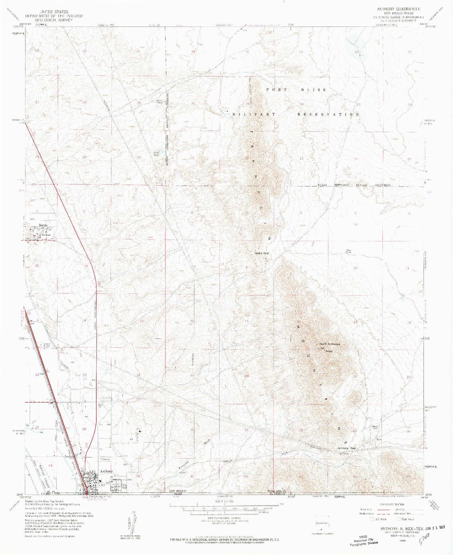 USGS 1:24000-SCALE QUADRANGLE FOR ANTHONY, NM 1955
