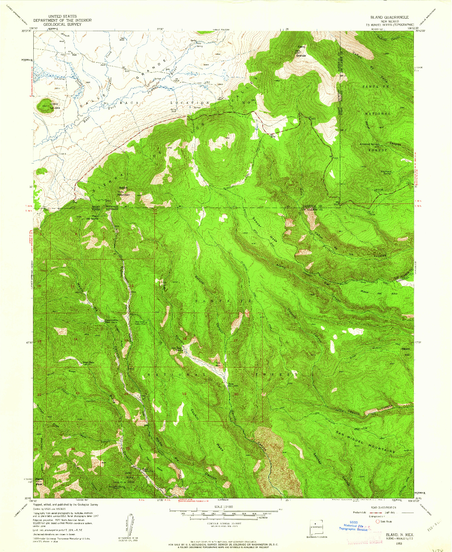 USGS 1:24000-SCALE QUADRANGLE FOR BLAND, NM 1953