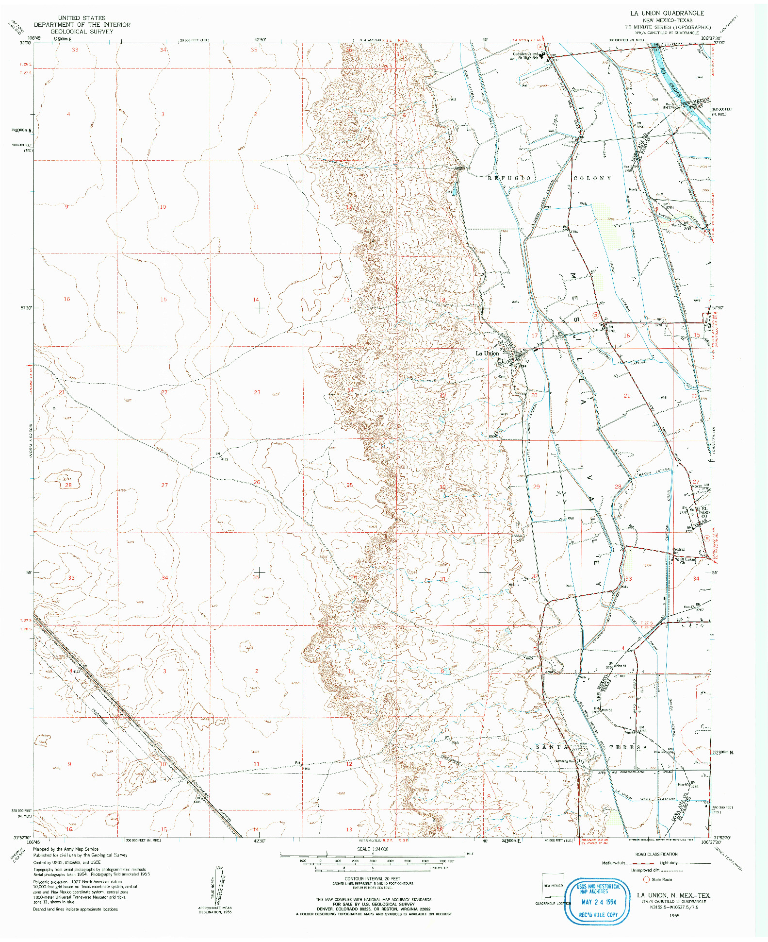 USGS 1:24000-SCALE QUADRANGLE FOR LA UNION, NM 1955