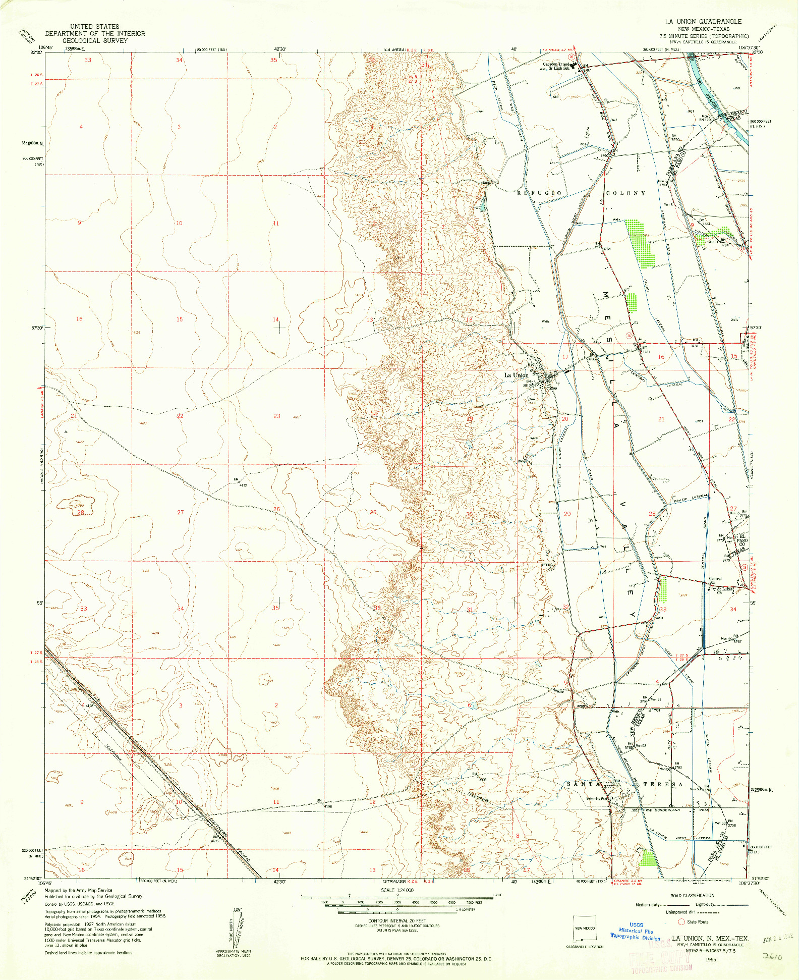 USGS 1:24000-SCALE QUADRANGLE FOR LA UNION, NM 1955