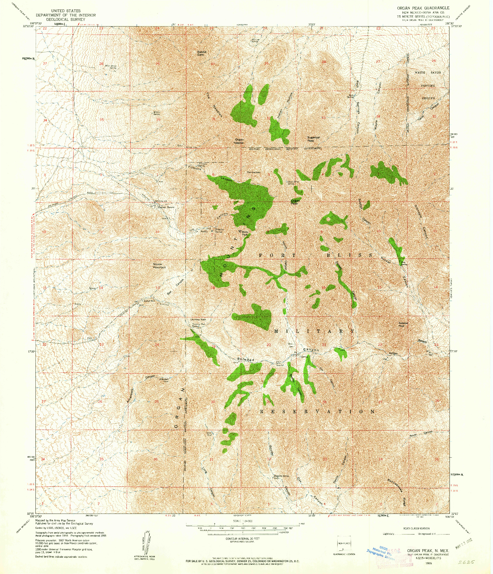 USGS 1:24000-SCALE QUADRANGLE FOR ORGAN PEAK, NM 1955