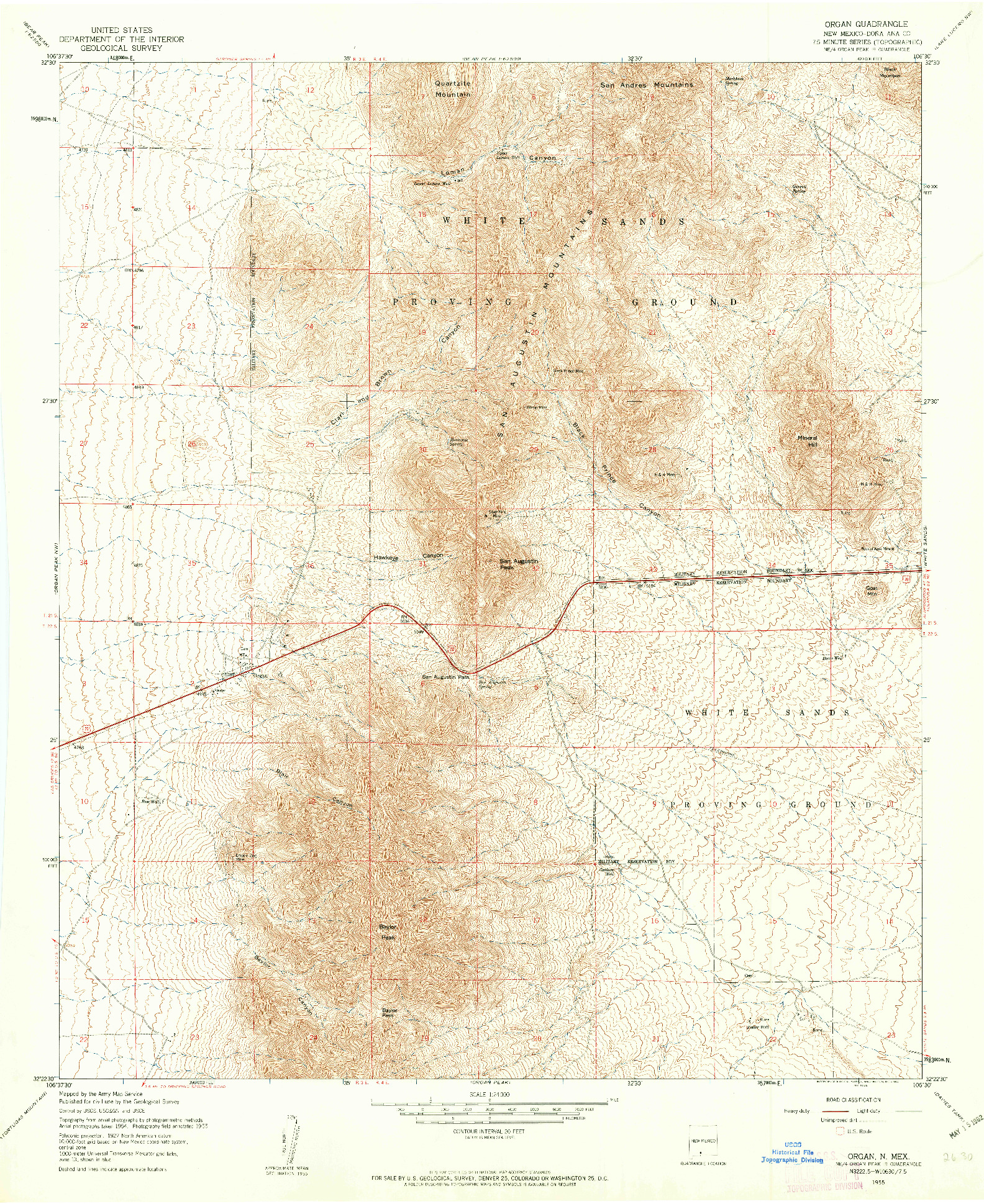 USGS 1:24000-SCALE QUADRANGLE FOR ORGAN, NM 1955